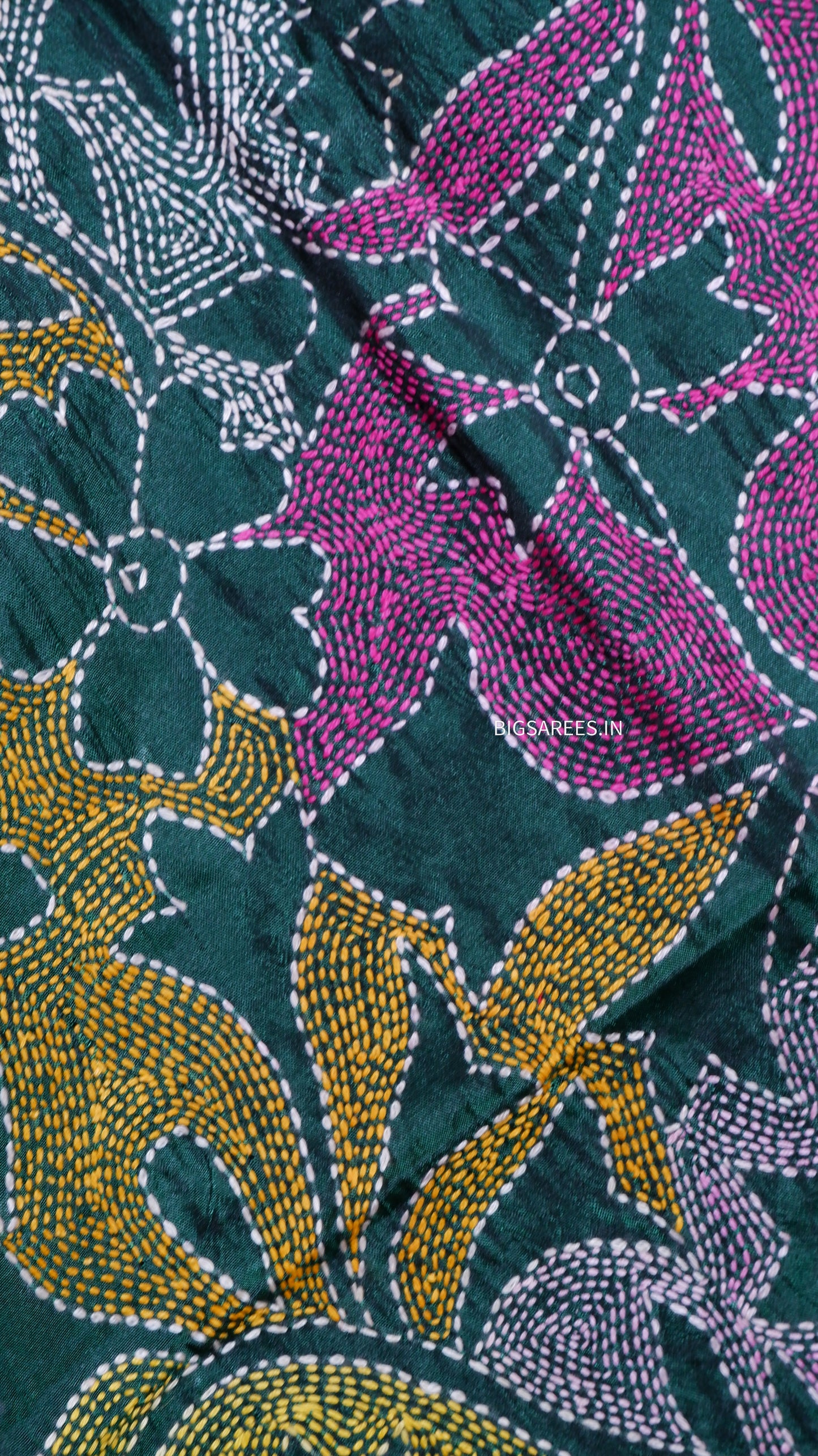 Kantha Art Silk Stole | Forest Green | 22" |