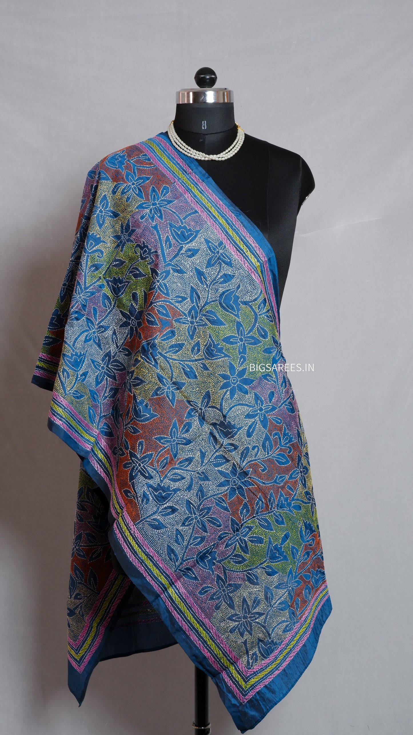 Kantha Art Silk Stole | Blue | 22" |