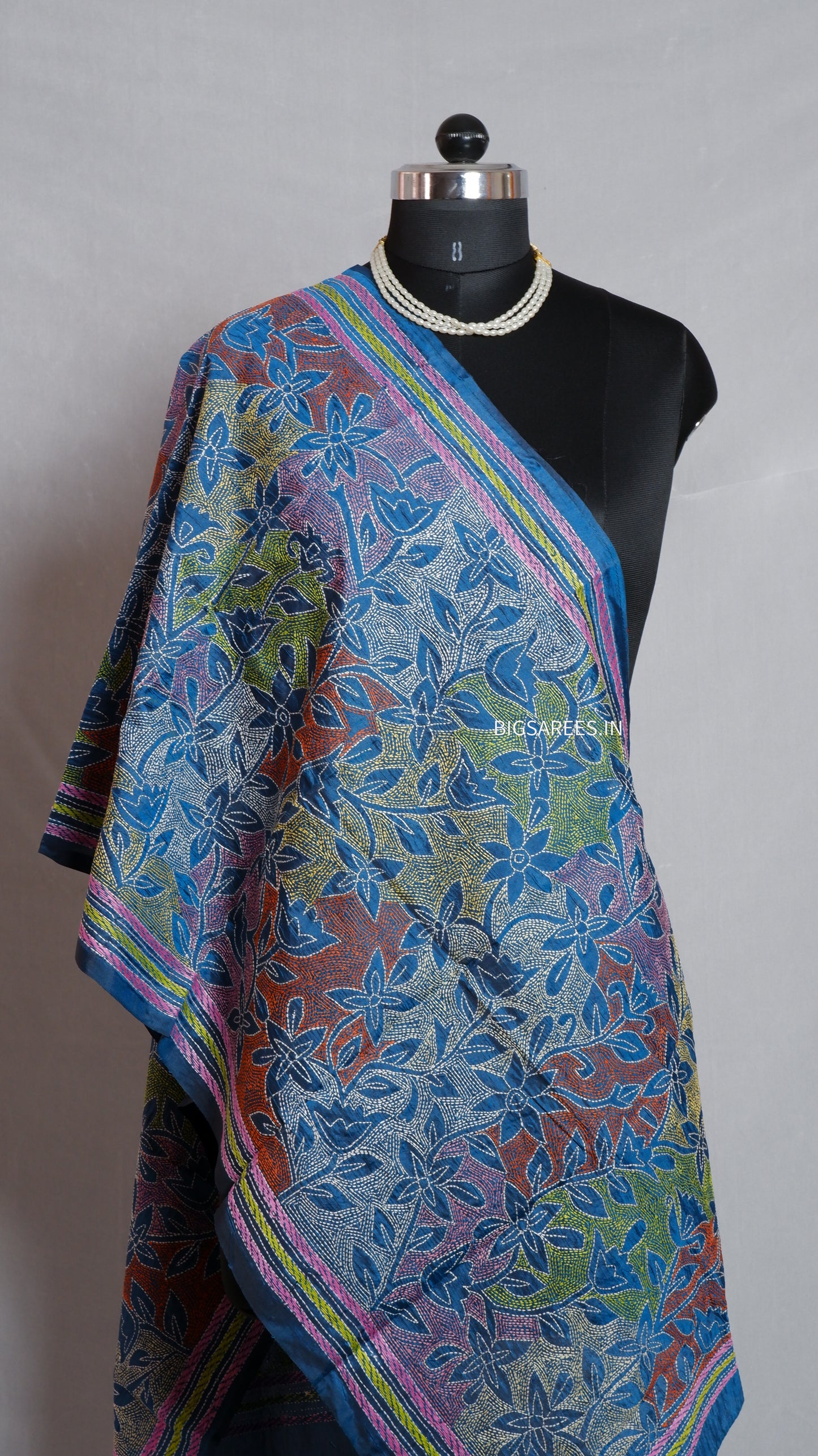 Kantha Art Silk Stole | Blue | 22" |