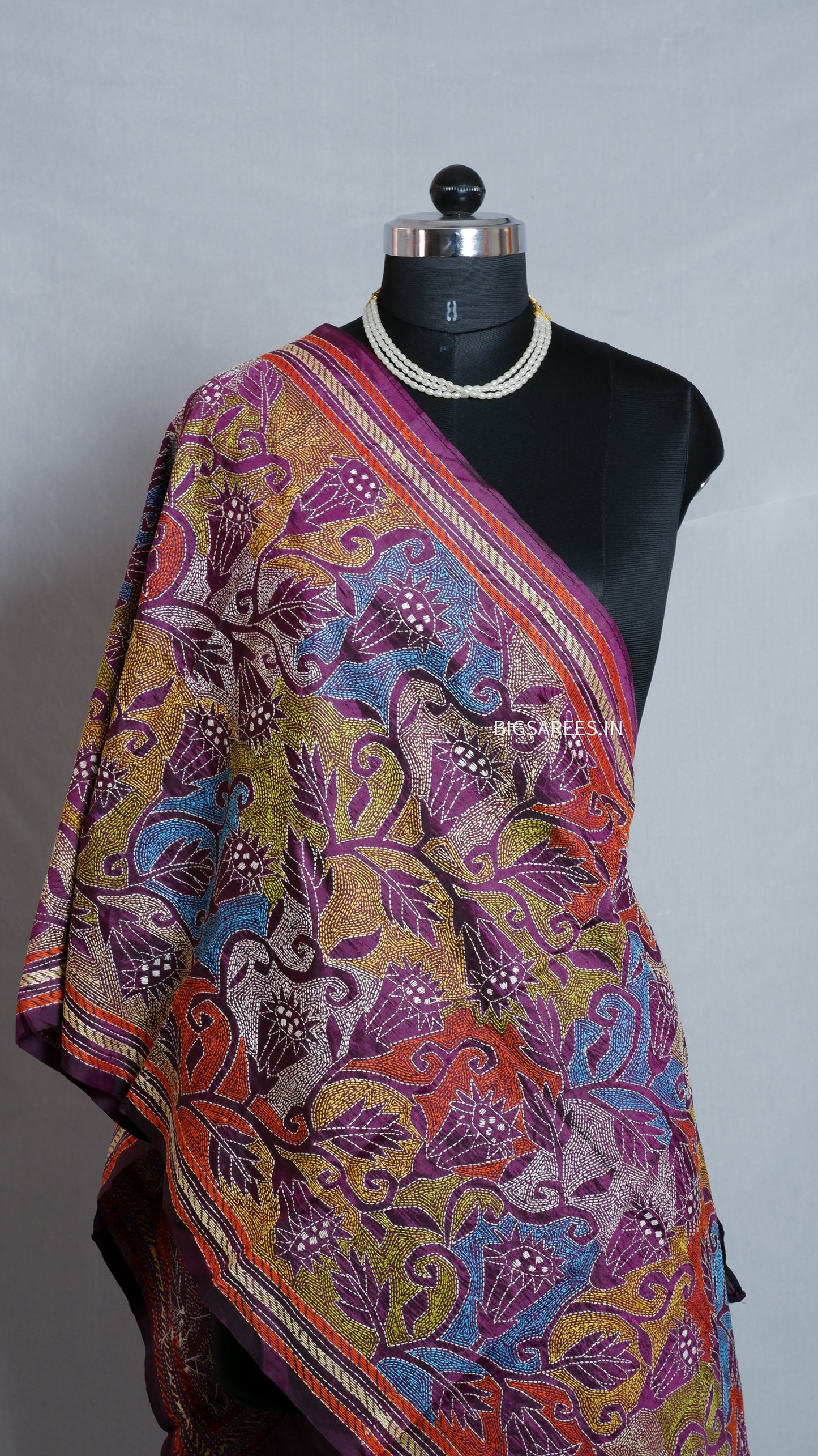 Kantha Art Silk Stole | Muted Purple | 22" |