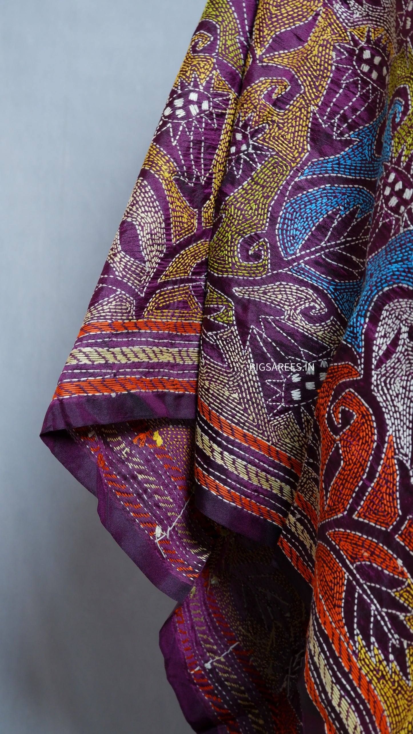 Kantha Art Silk Stole | Muted Purple | 22" |