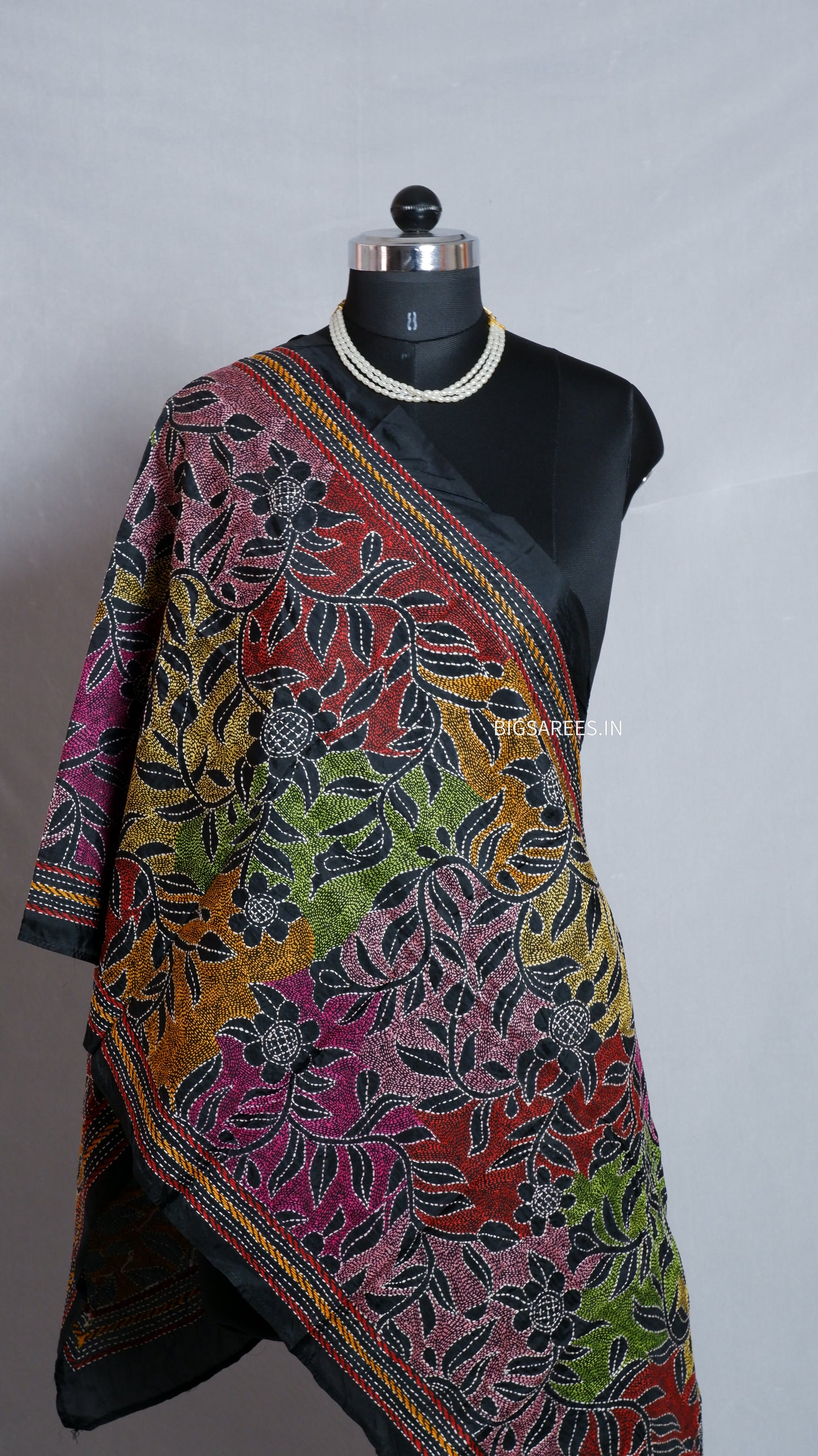 Kantha Art Silk Stole | Black | 22" |