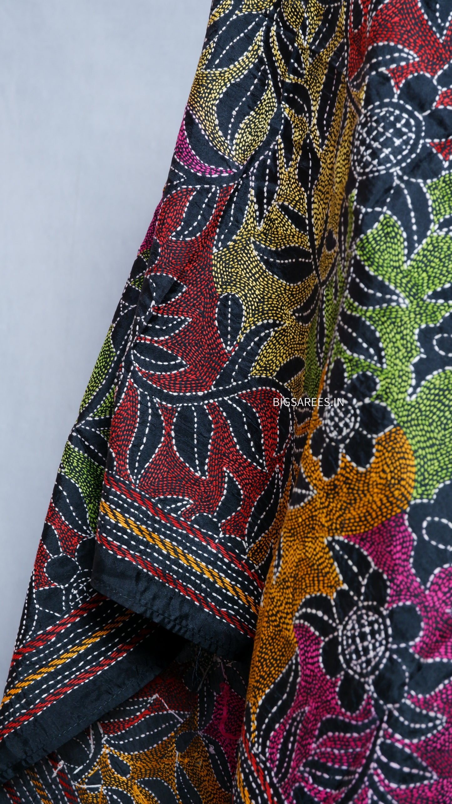 Kantha Art Silk Stole | Black | 22" |