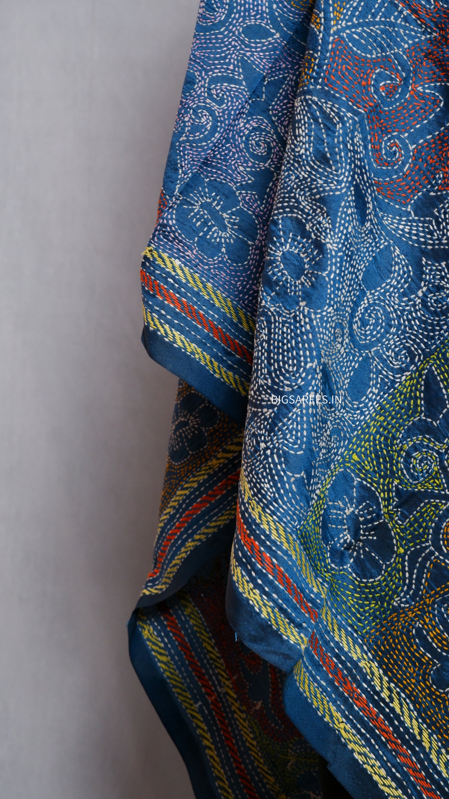 Kantha Art Silk Stole | Sapphire Blue | 22" |