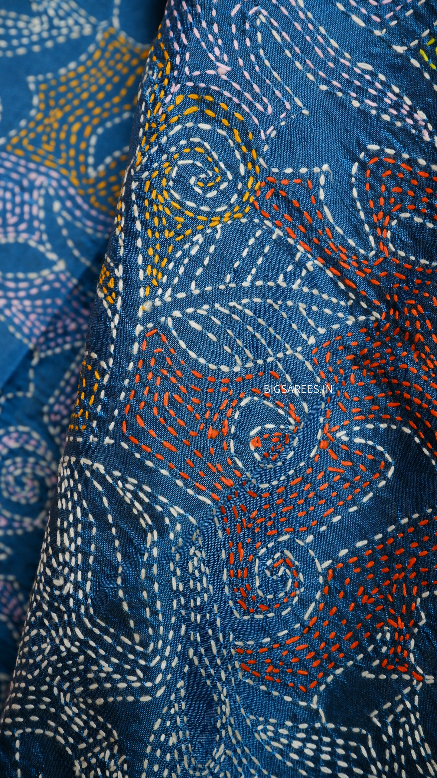 Kantha Art Silk Stole | Sapphire Blue | 22" |