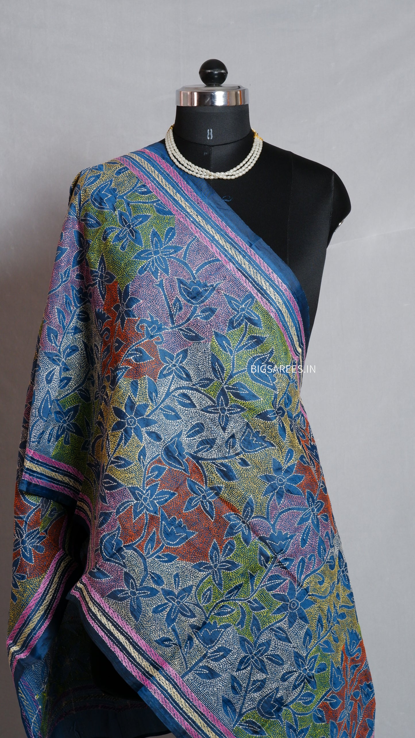 Kantha Art Silk Stole | Blue | 22" |