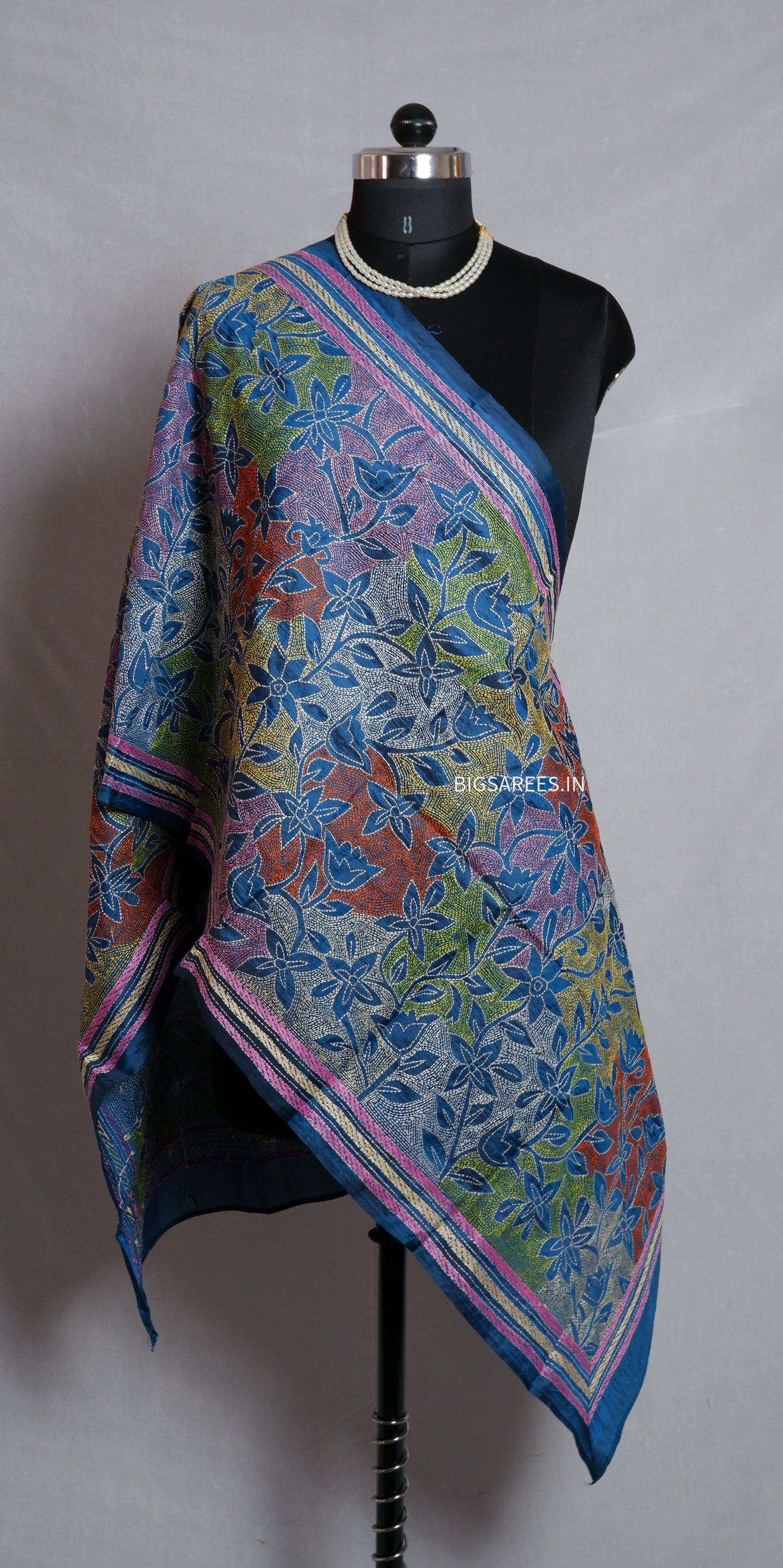 Kantha Art Silk Stole | Blue | 22" |