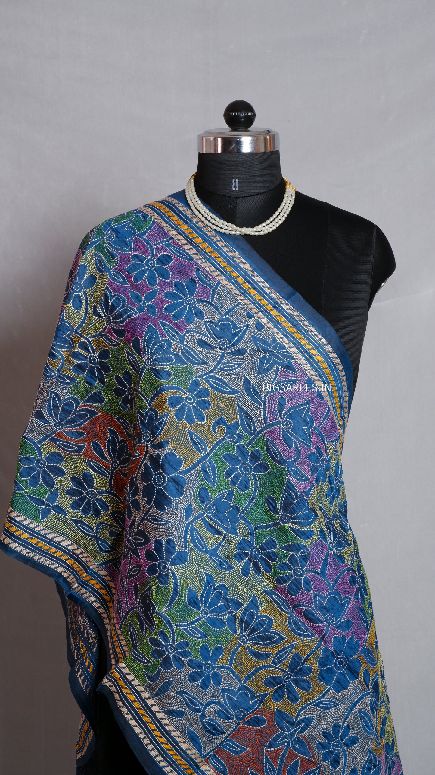 Kantha Art Silk Stole | Blue | 22" |