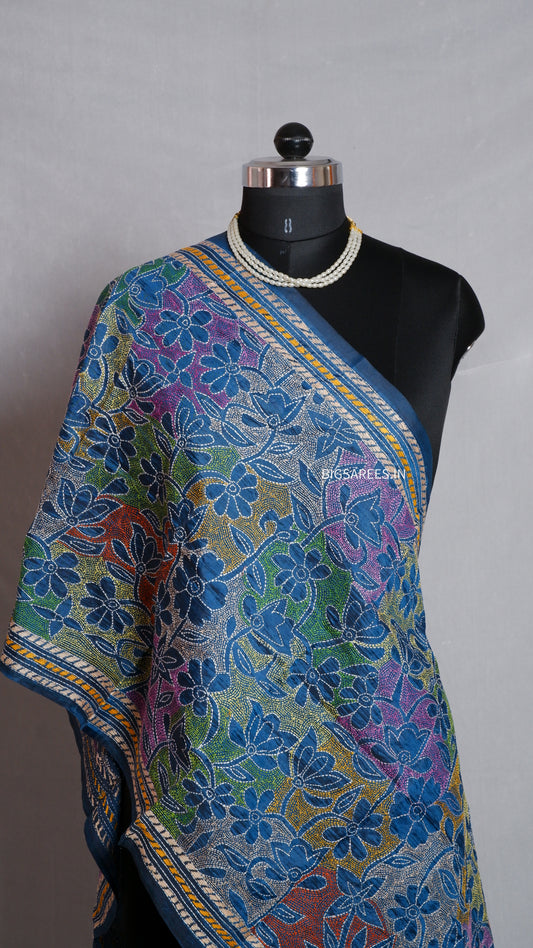 Kantha Art Silk Stole | Blue | 22" |