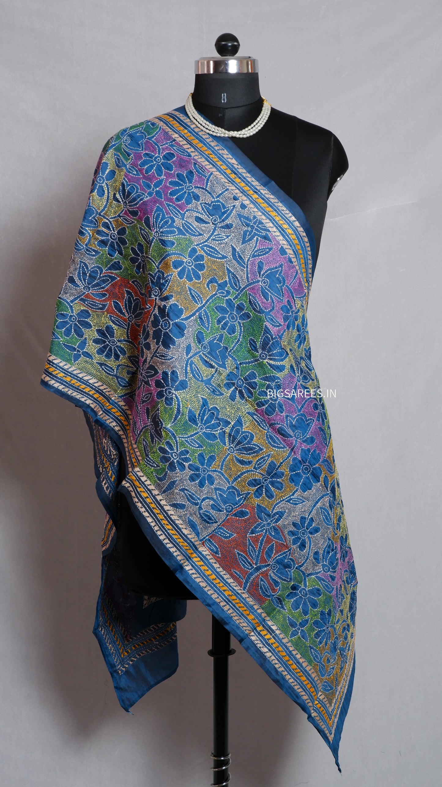 Kantha Art Silk Stole | Blue | 22" |