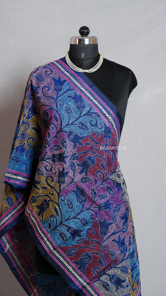 Kantha Art Silk Stole | Royal Blue | 22" |