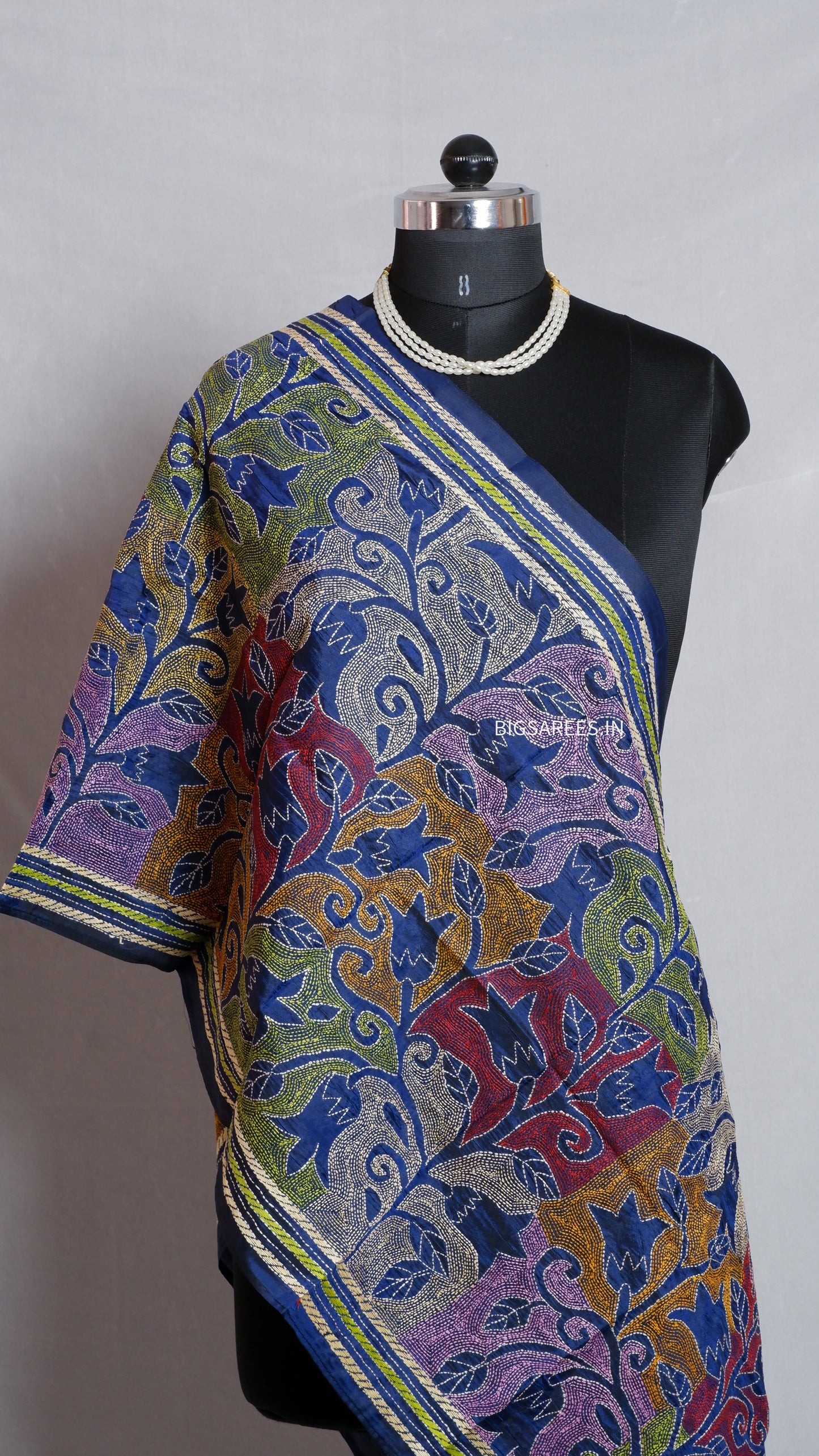 Kantha Art Silk Stole | Blue | 22" |