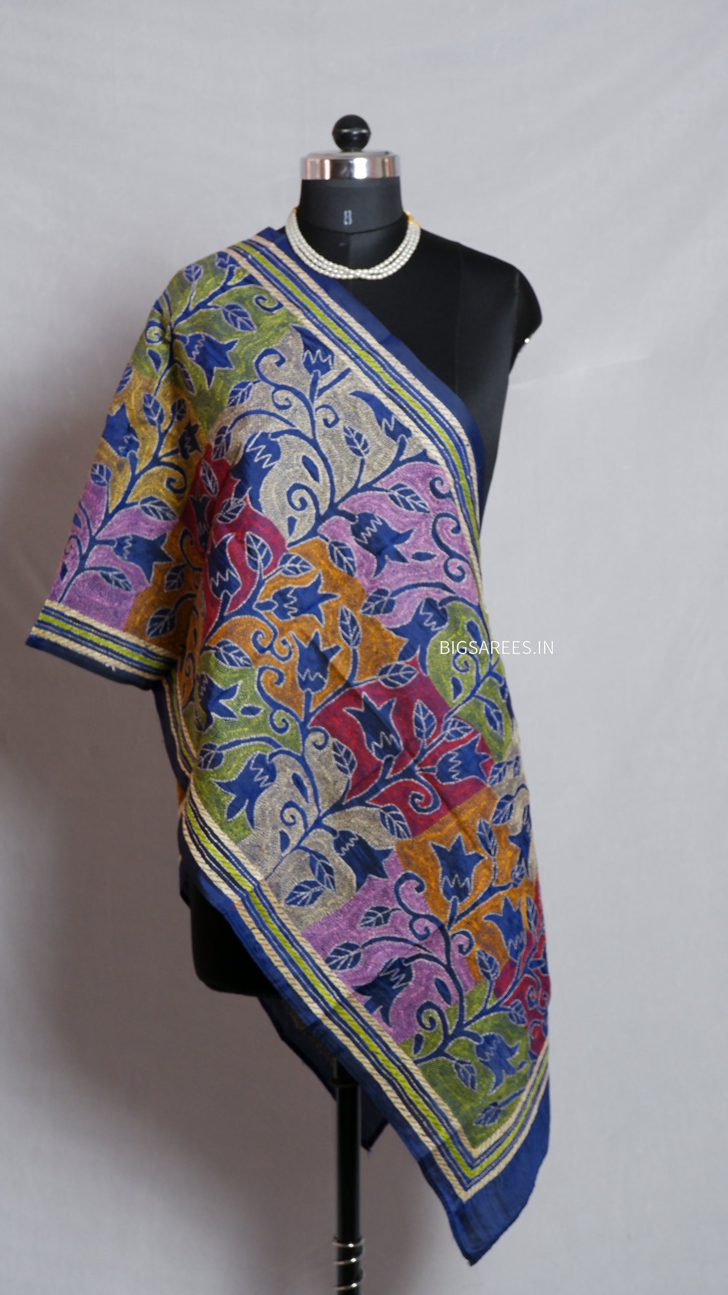 Kantha Art Silk Stole | Blue | 22" |