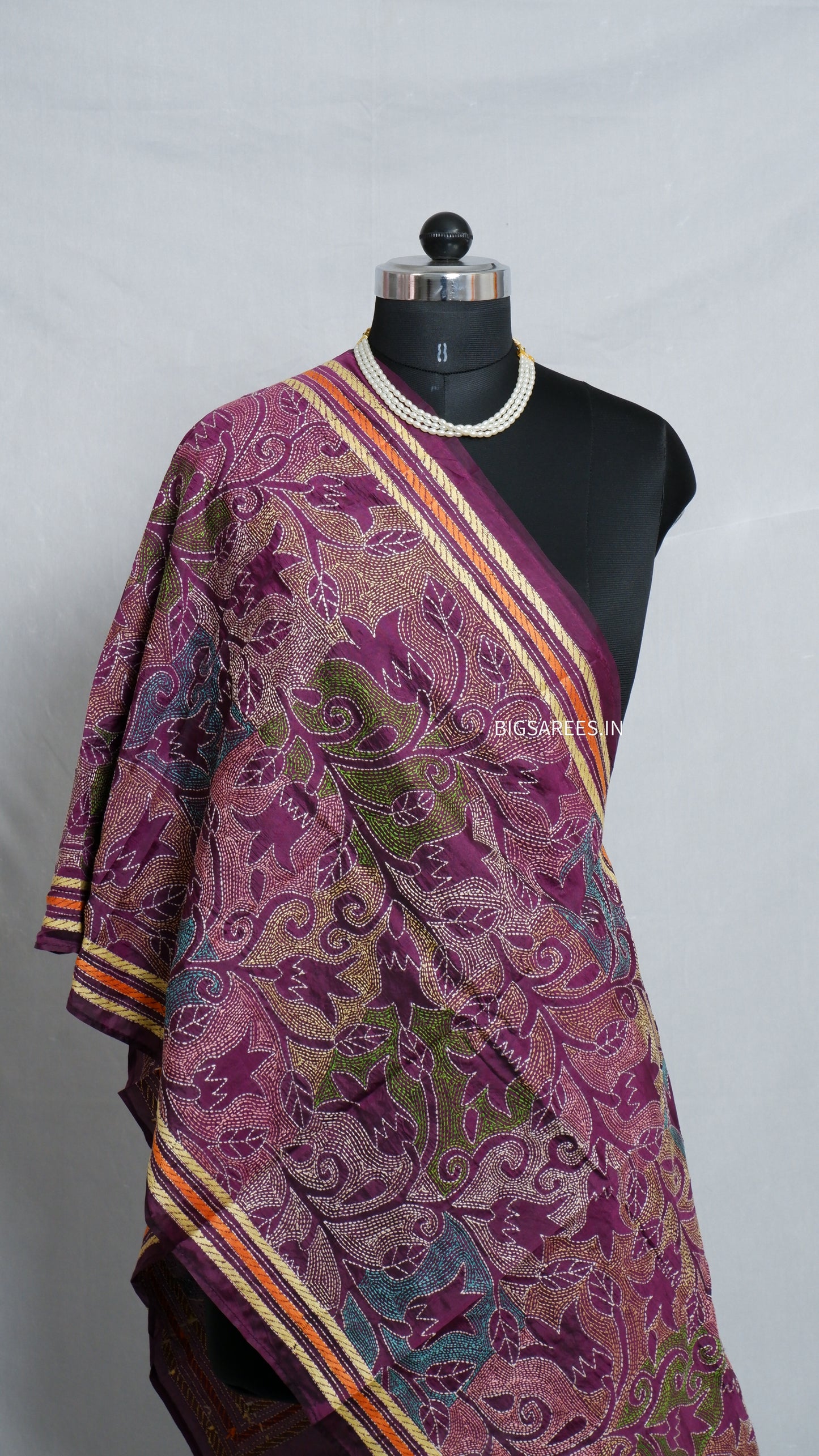 Kantha Art Silk Stole | Muted Purple | 22" |