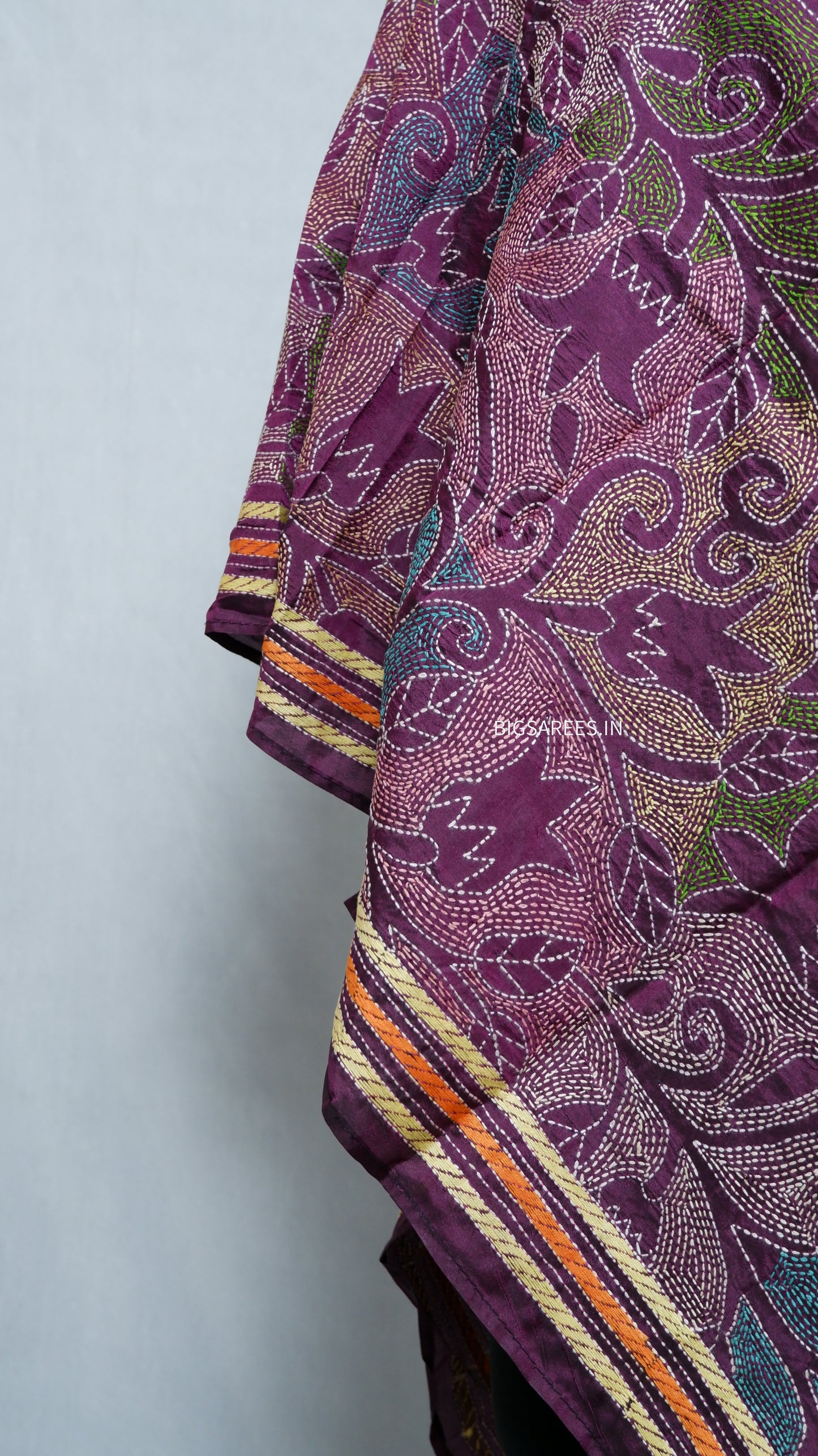 Kantha Art Silk Stole | Muted Purple | 22" |