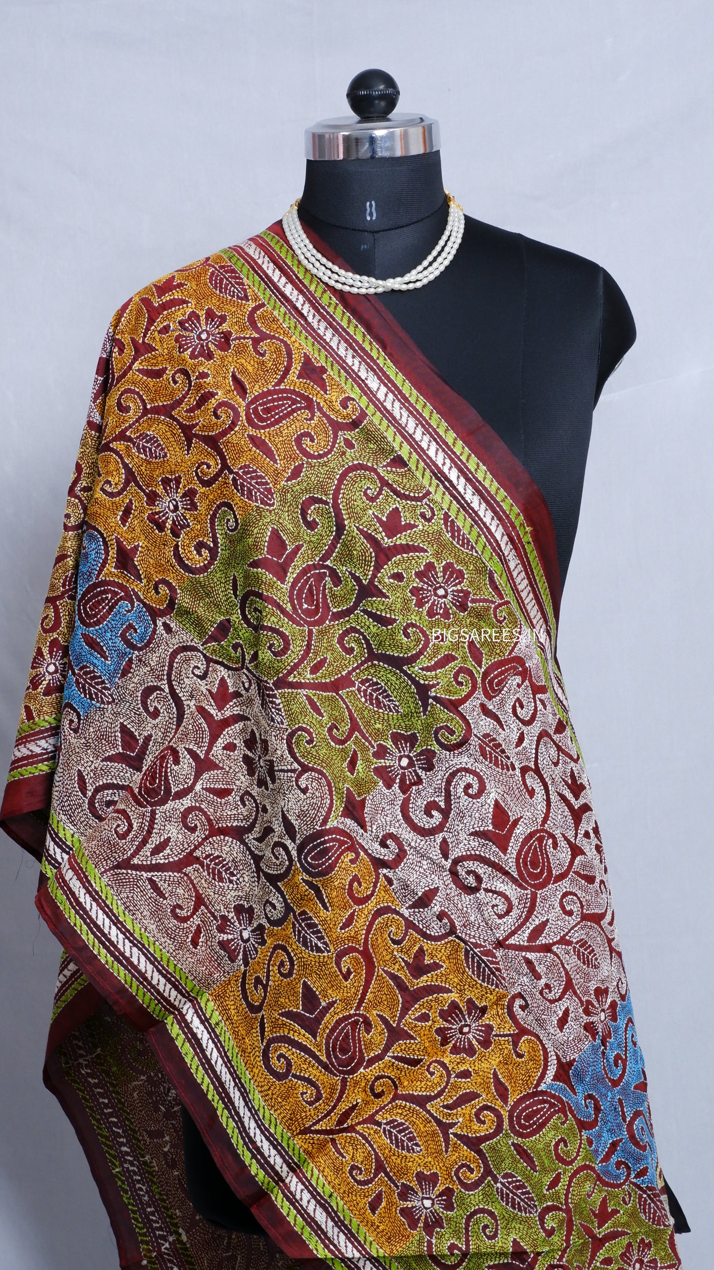 Kantha Art Silk Stole | Maroon | 22" |