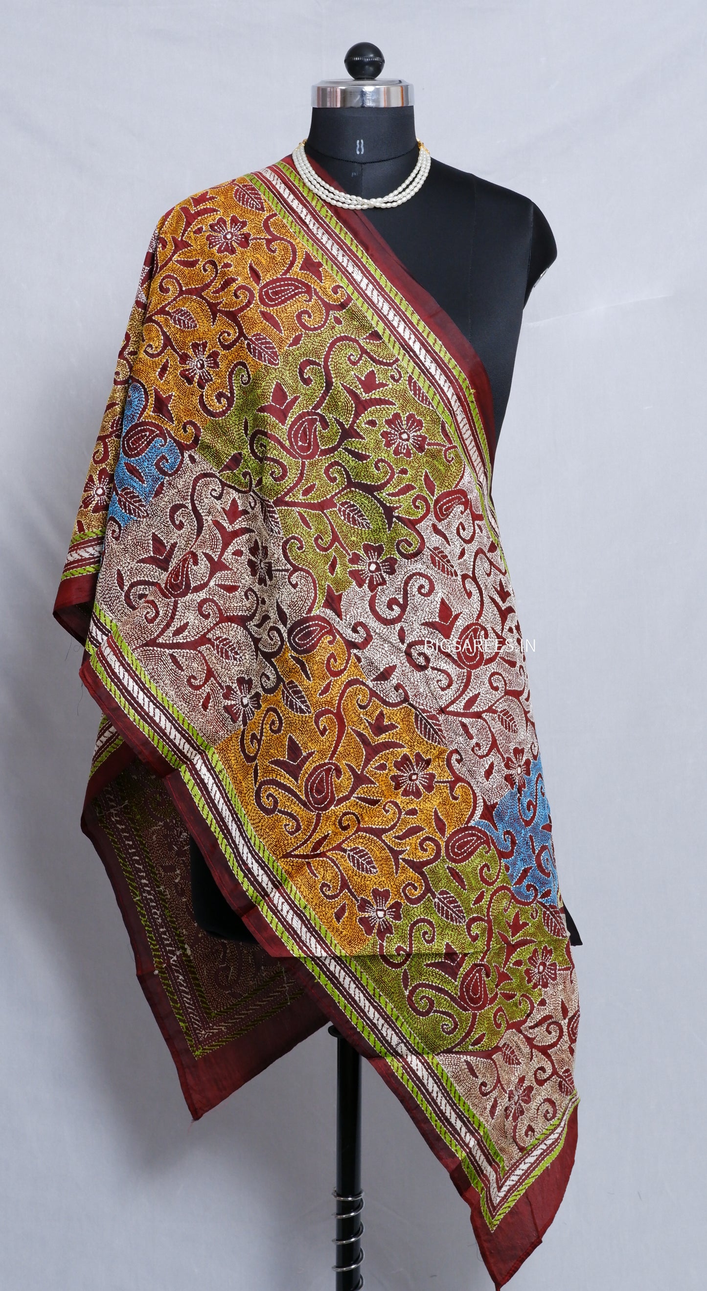 Kantha Art Silk Stole | Maroon | 22" |