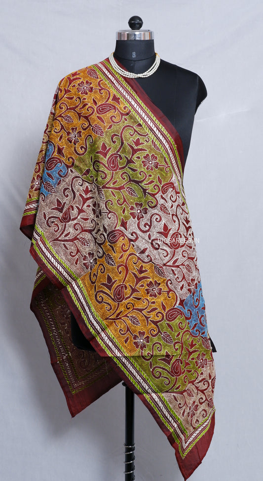 Kantha Art Silk Stole | Maroon | 22" |
