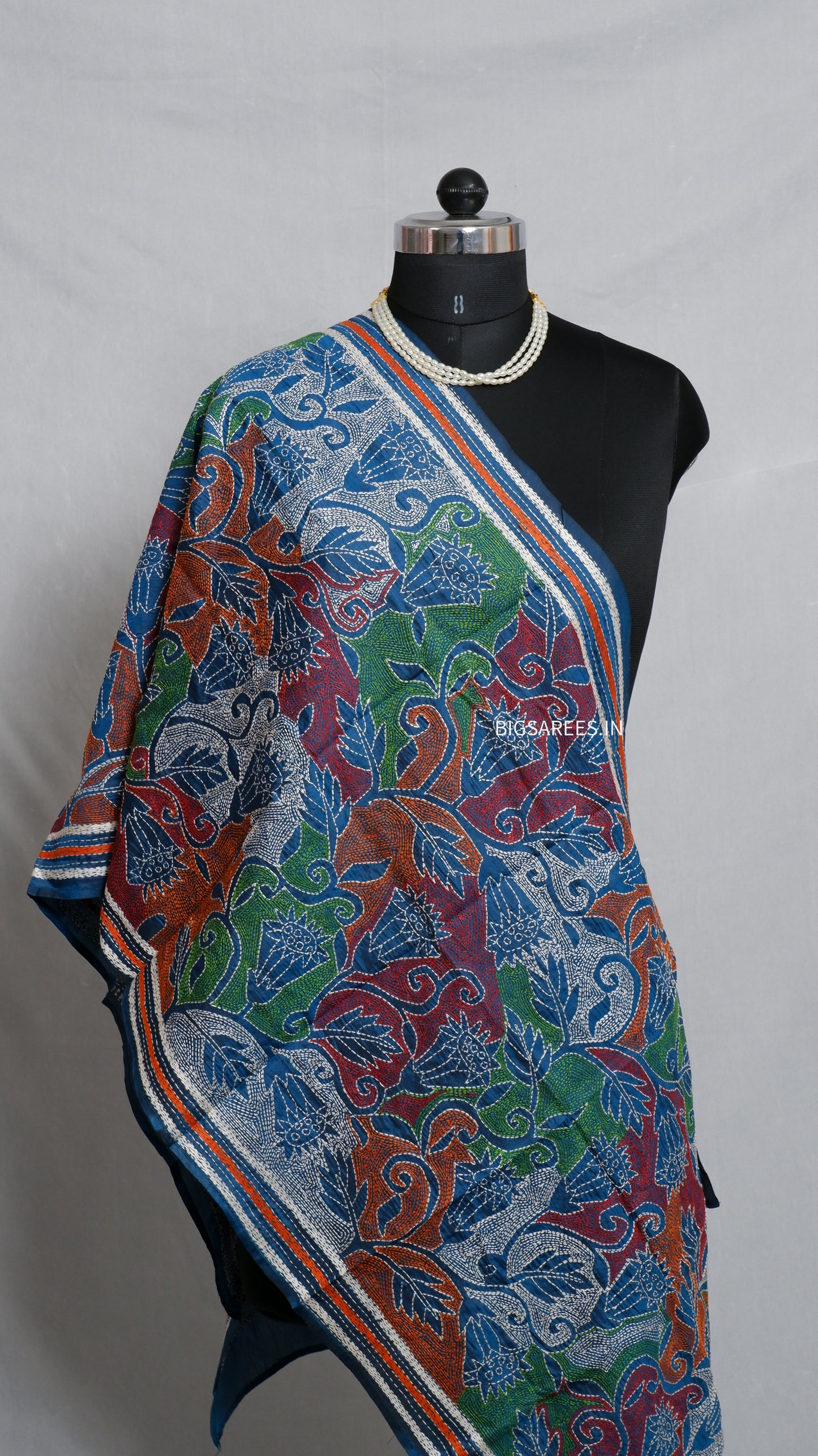 Kantha Art Silk Stole | Blue | 22" |