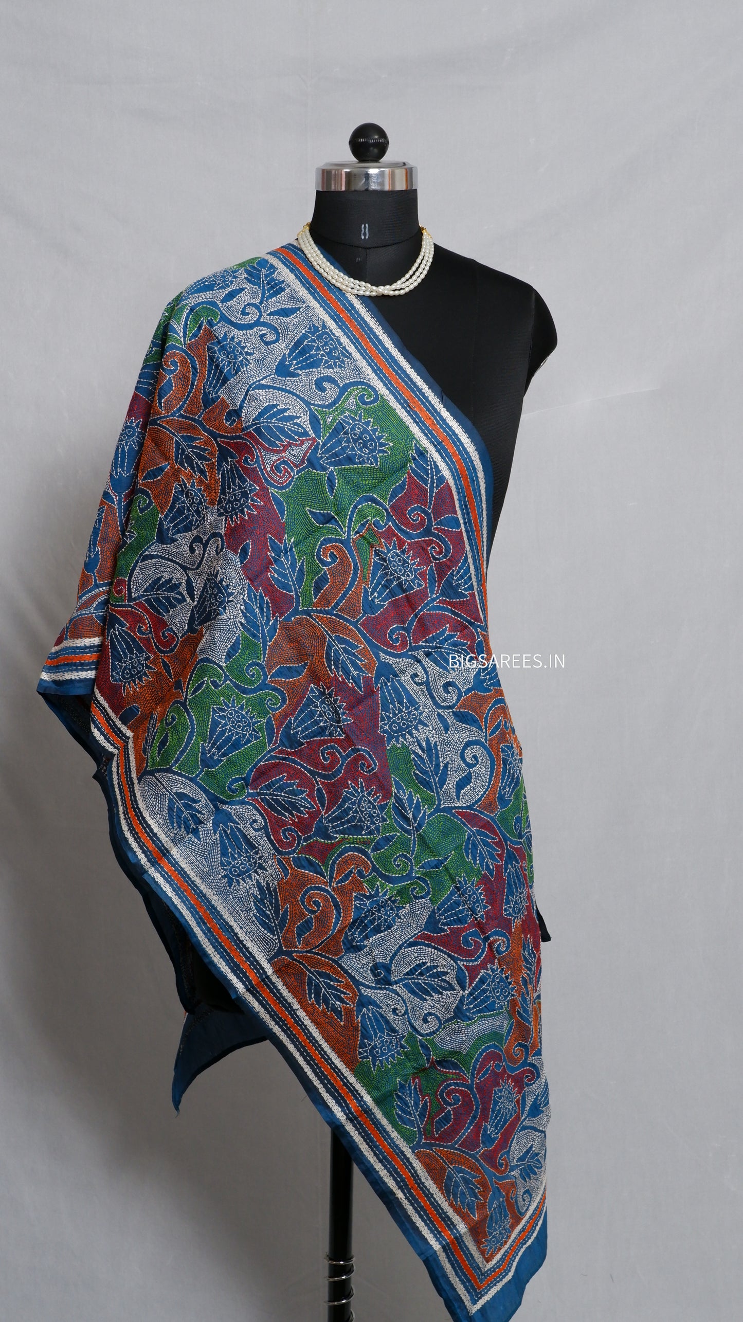 Kantha Art Silk Stole | Blue | 22" |