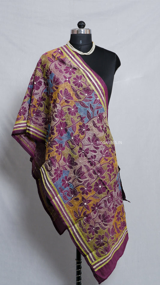 Kantha Art Silk Stole | Raisin Purple | 22" |