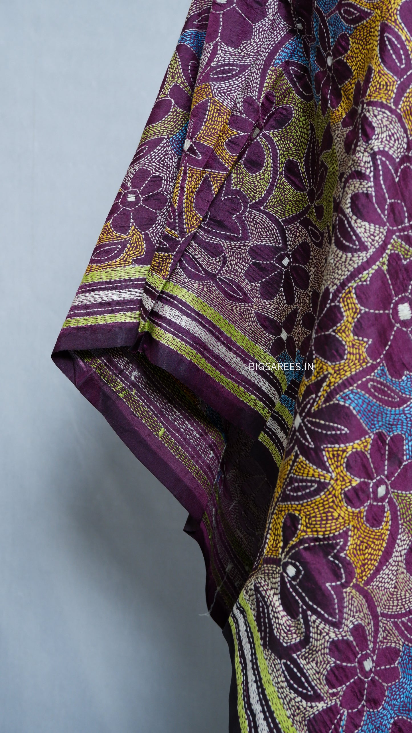Kantha Art Silk Stole | Blackcurrant | 22" |