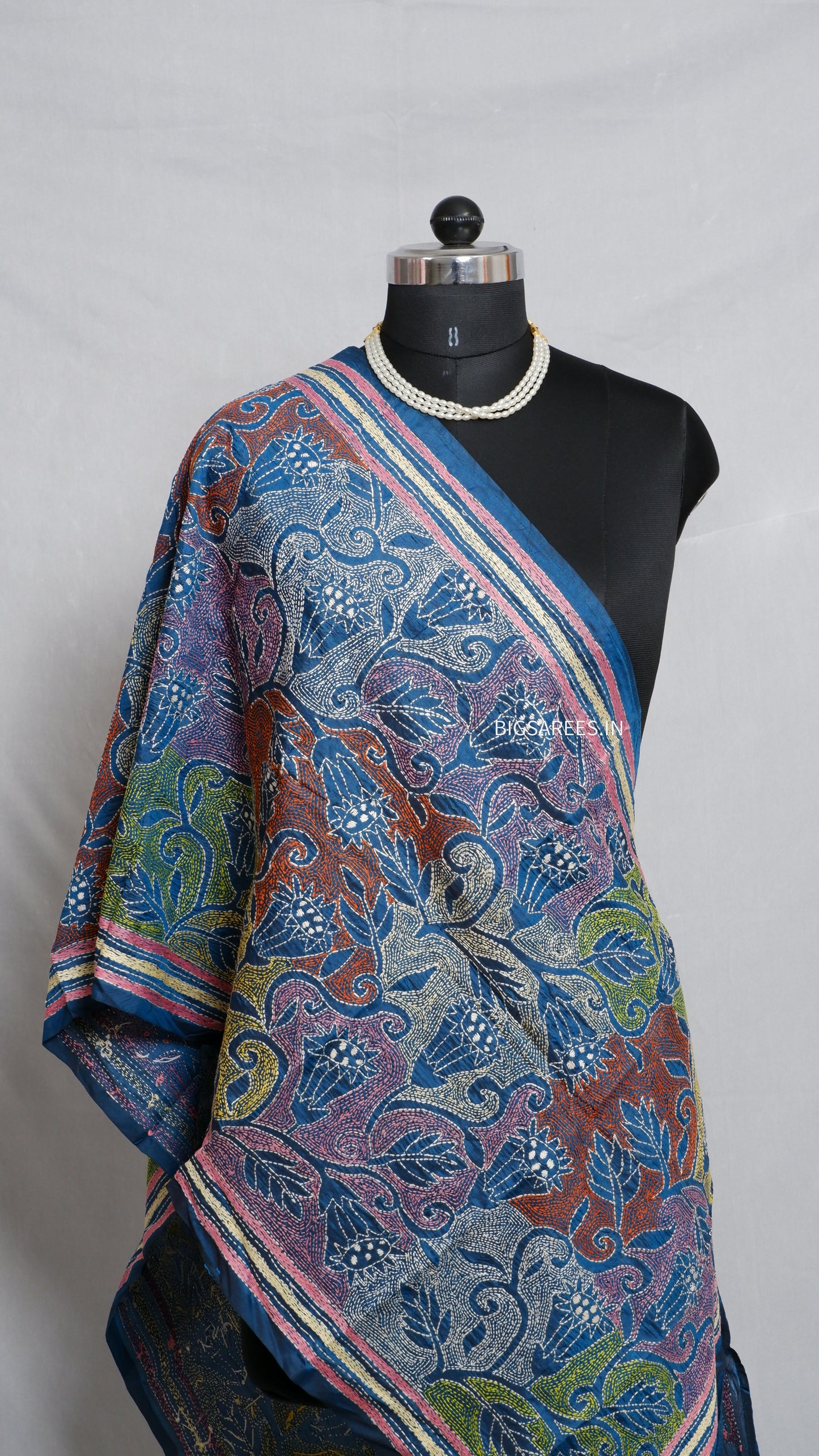 Kantha Art Silk Stole | Blue | 22" |