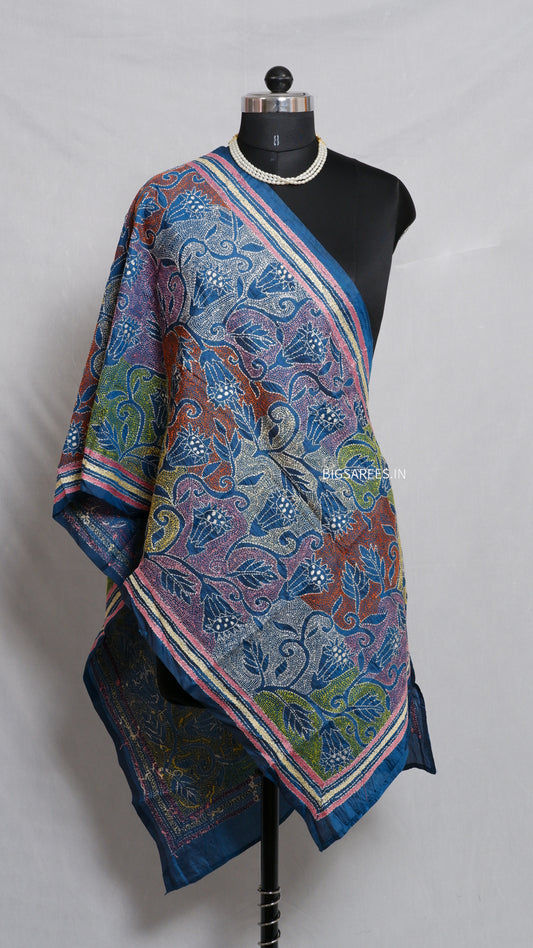 Kantha Art Silk Stole | Blue | 22" |