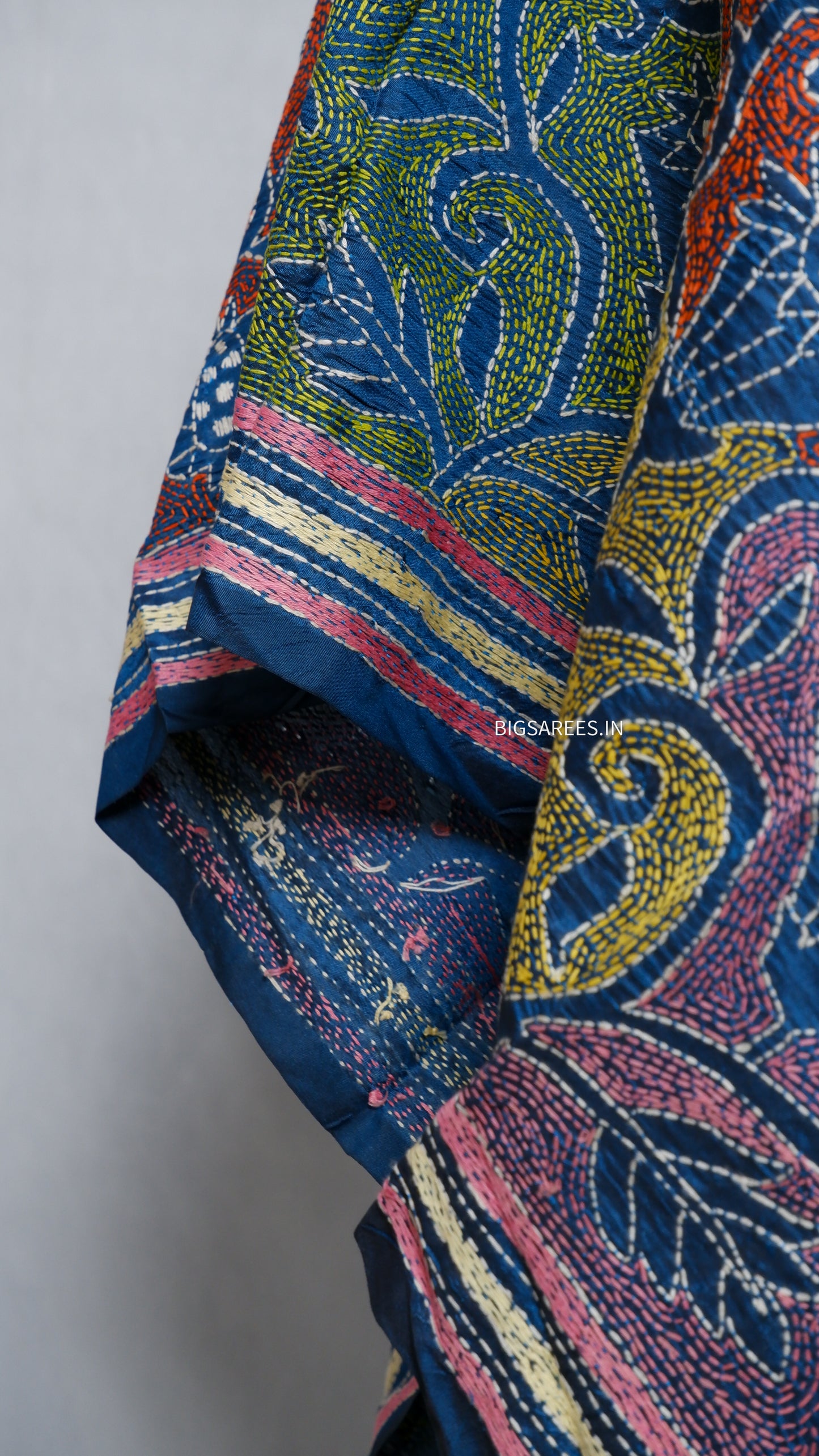Kantha Art Silk Stole | Peacock Blue | 22" |