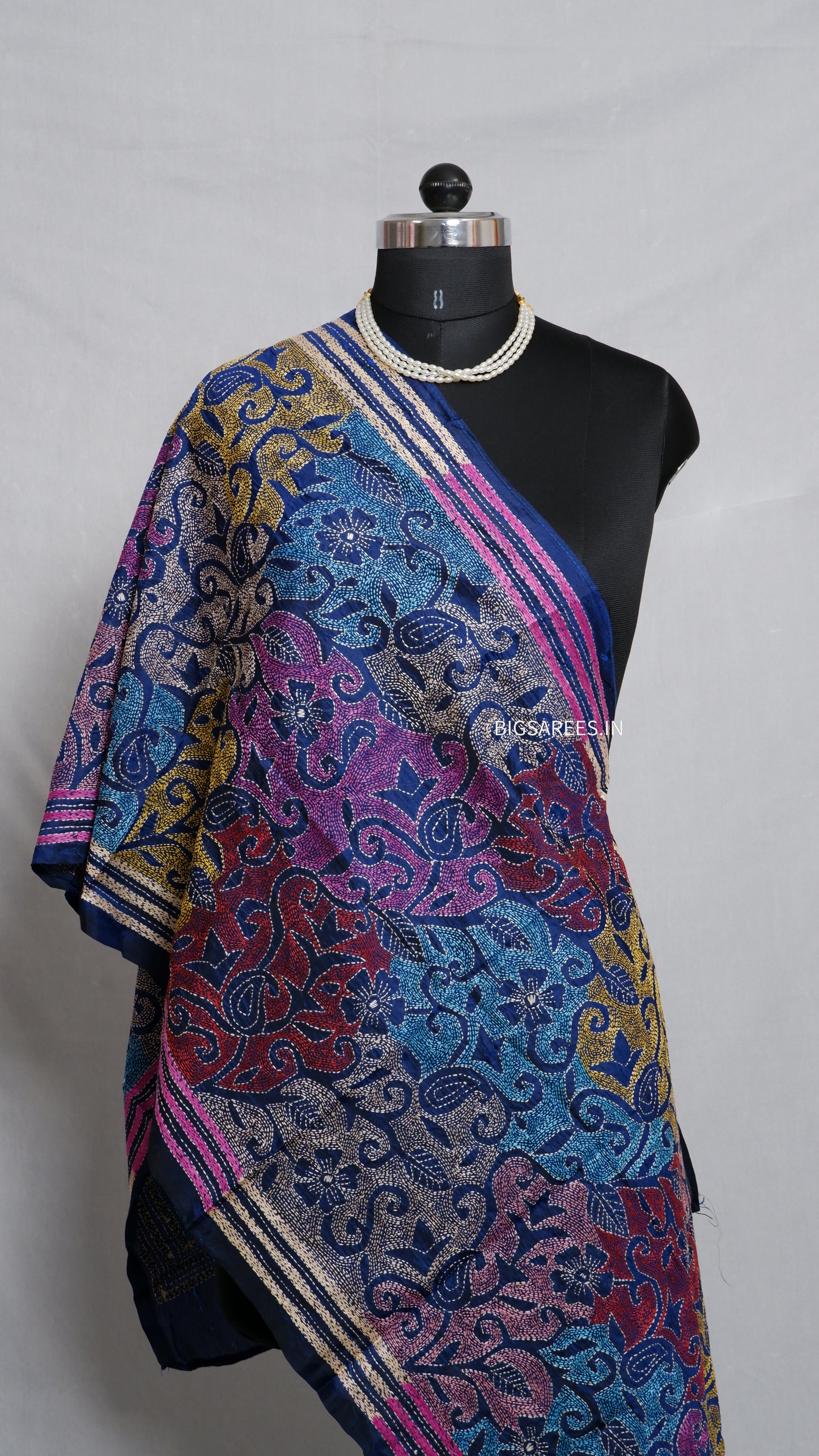 Kantha Art Silk Stole | Blue | 22" |