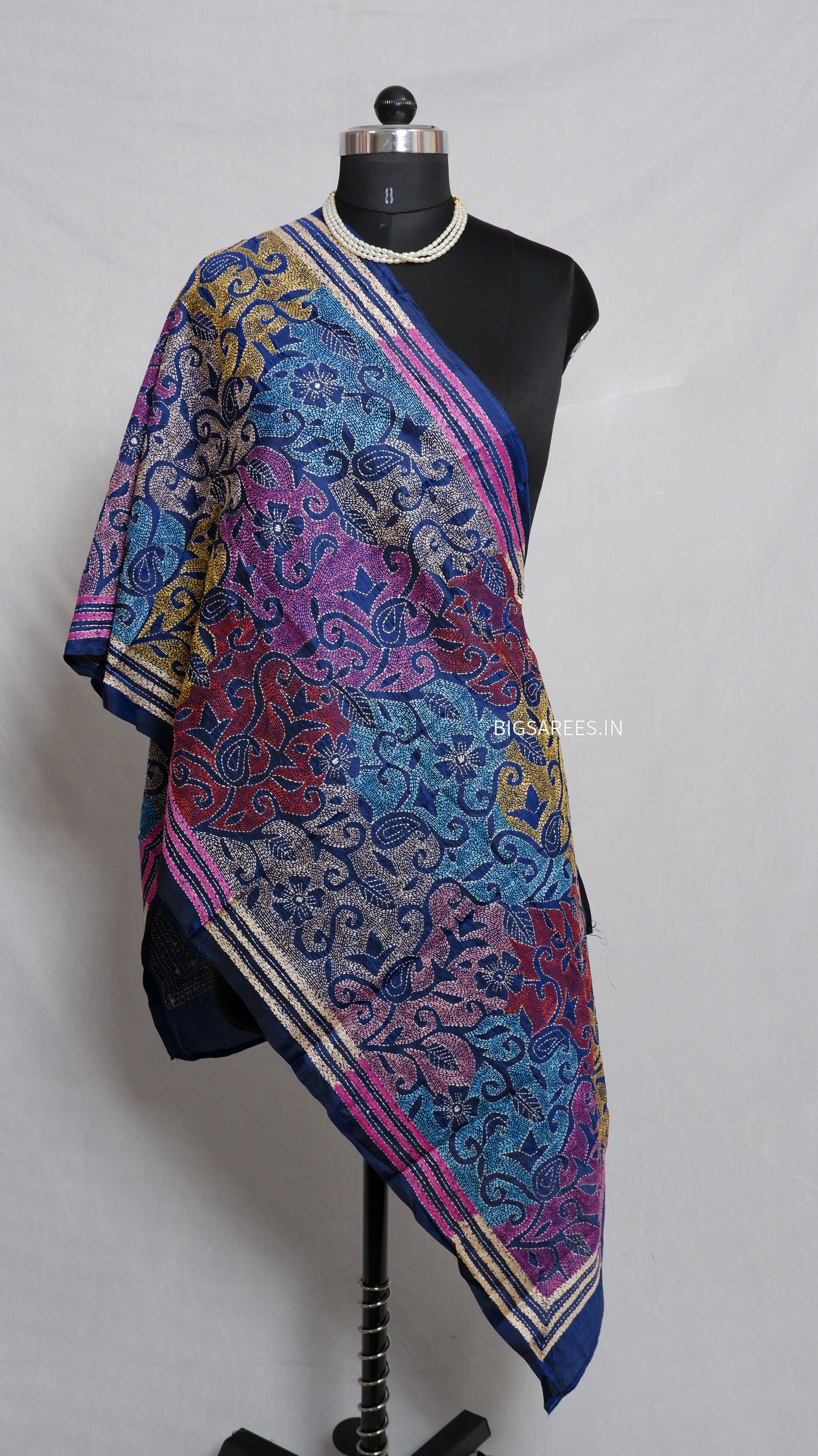 Kantha Art Silk Stole | Royal Blue | 22" |