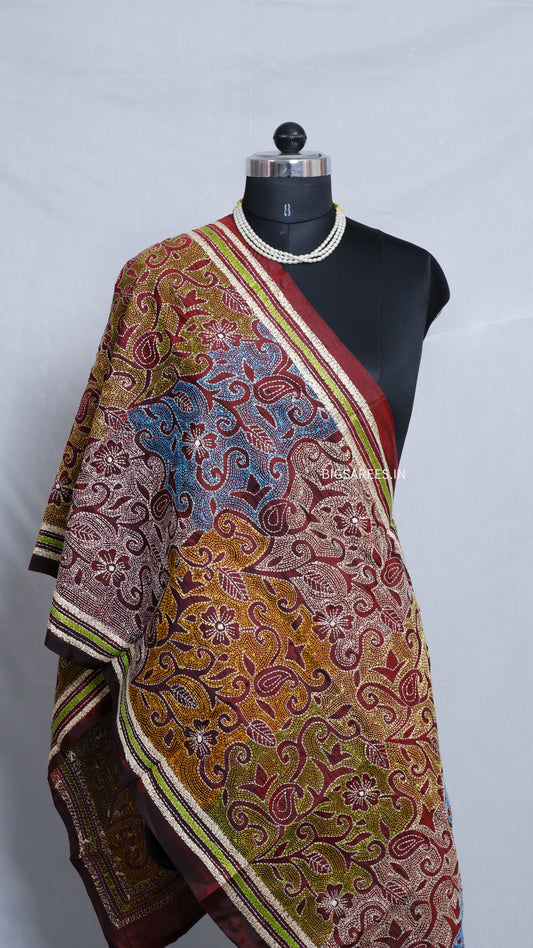 Kantha Art Silk Stole | Maroon | 22" |