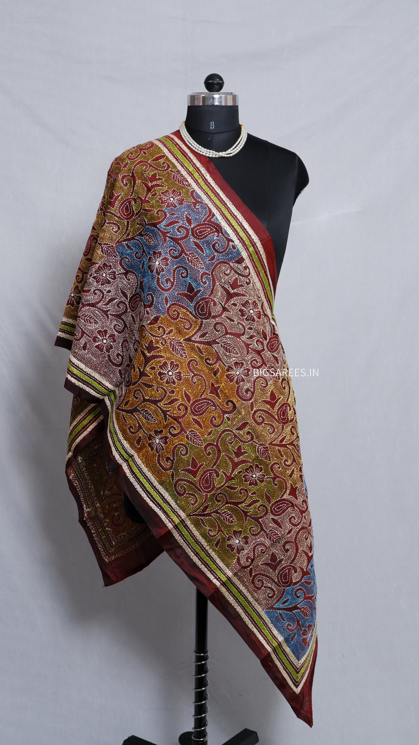 Kantha Art Silk Stole | Maroon | 22" |