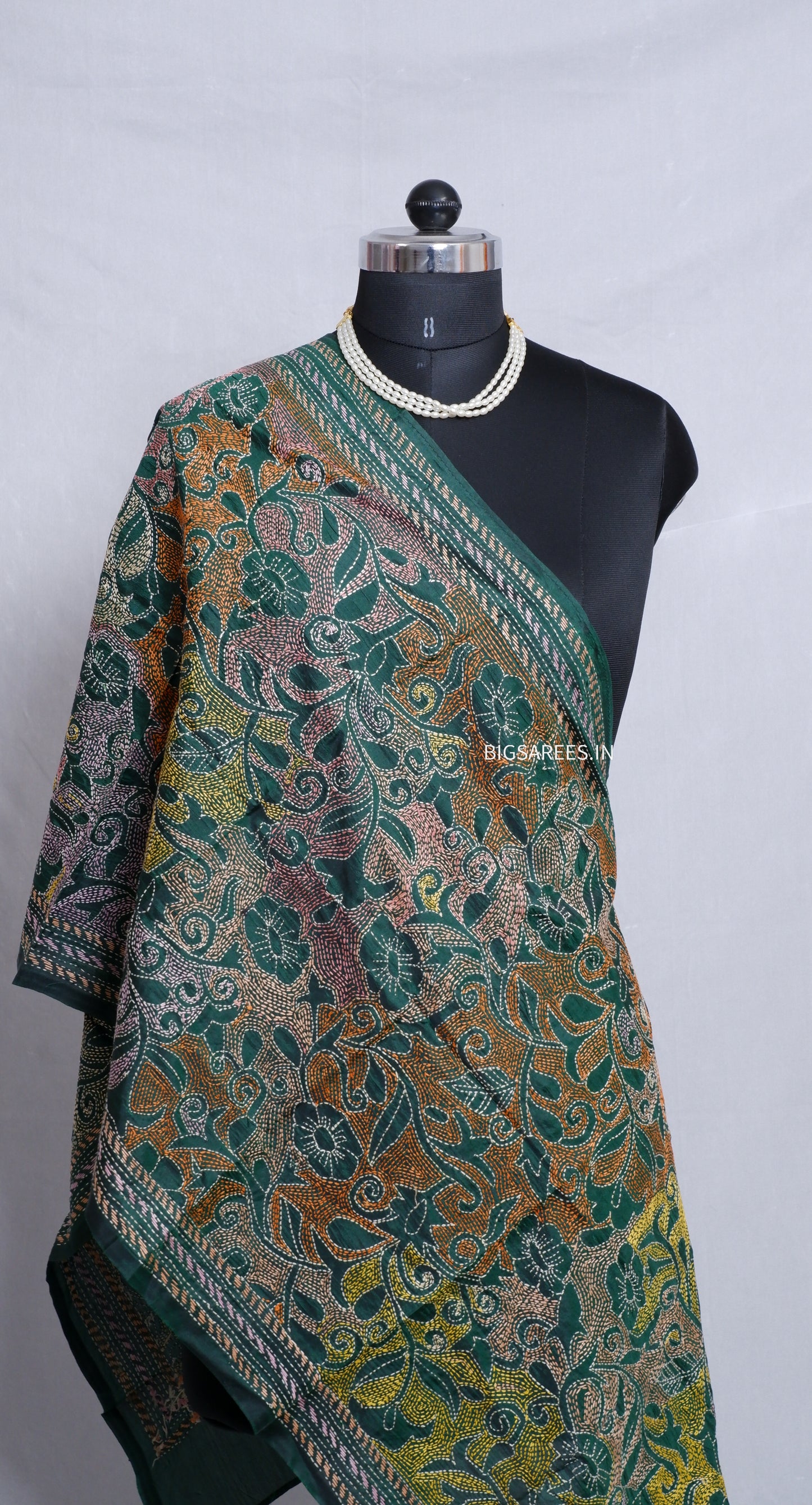 Kantha Art Silk Stole | Dark green | 22" |