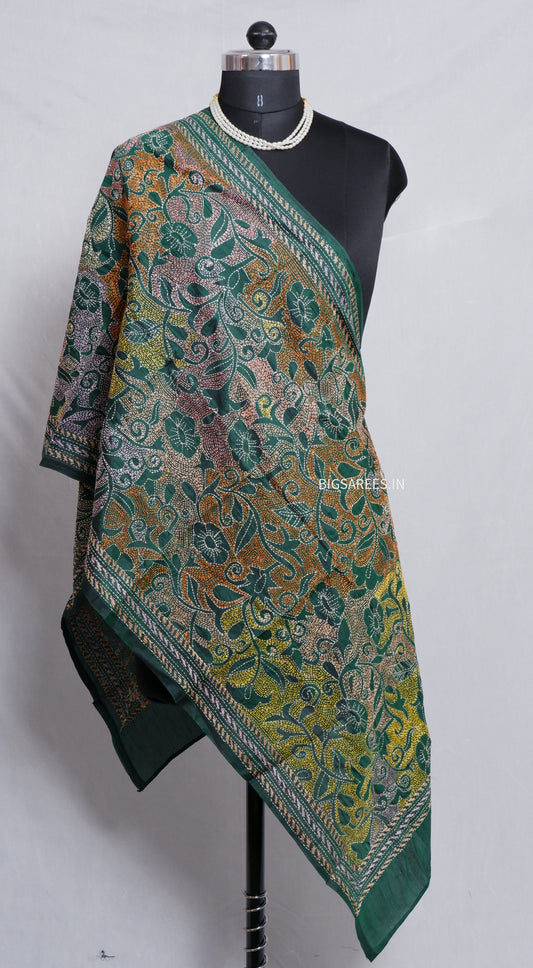 Kantha Art Silk Stole | Dark green | 22" |