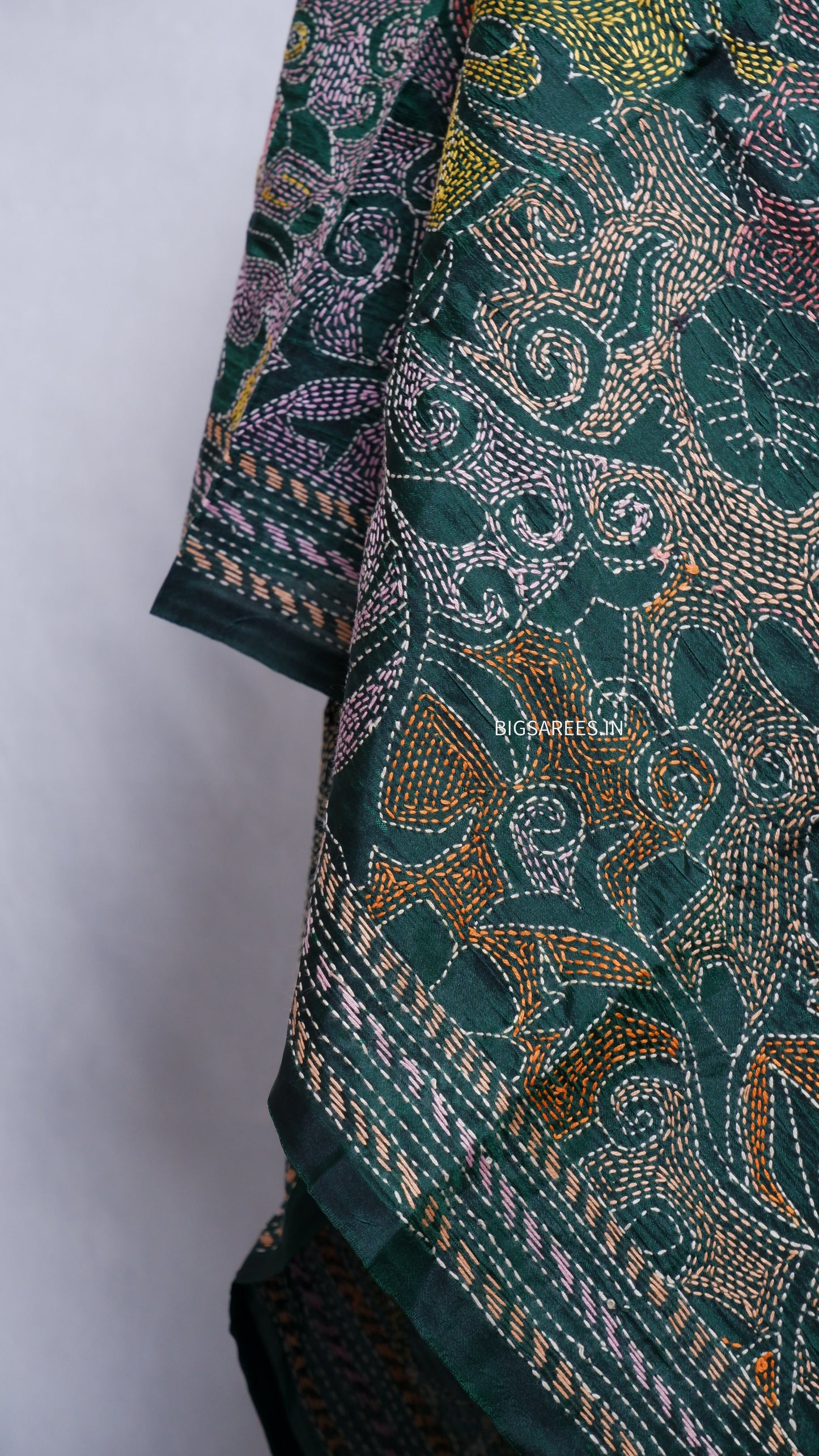 Kantha Art Silk Stole | Dark green | 22" |