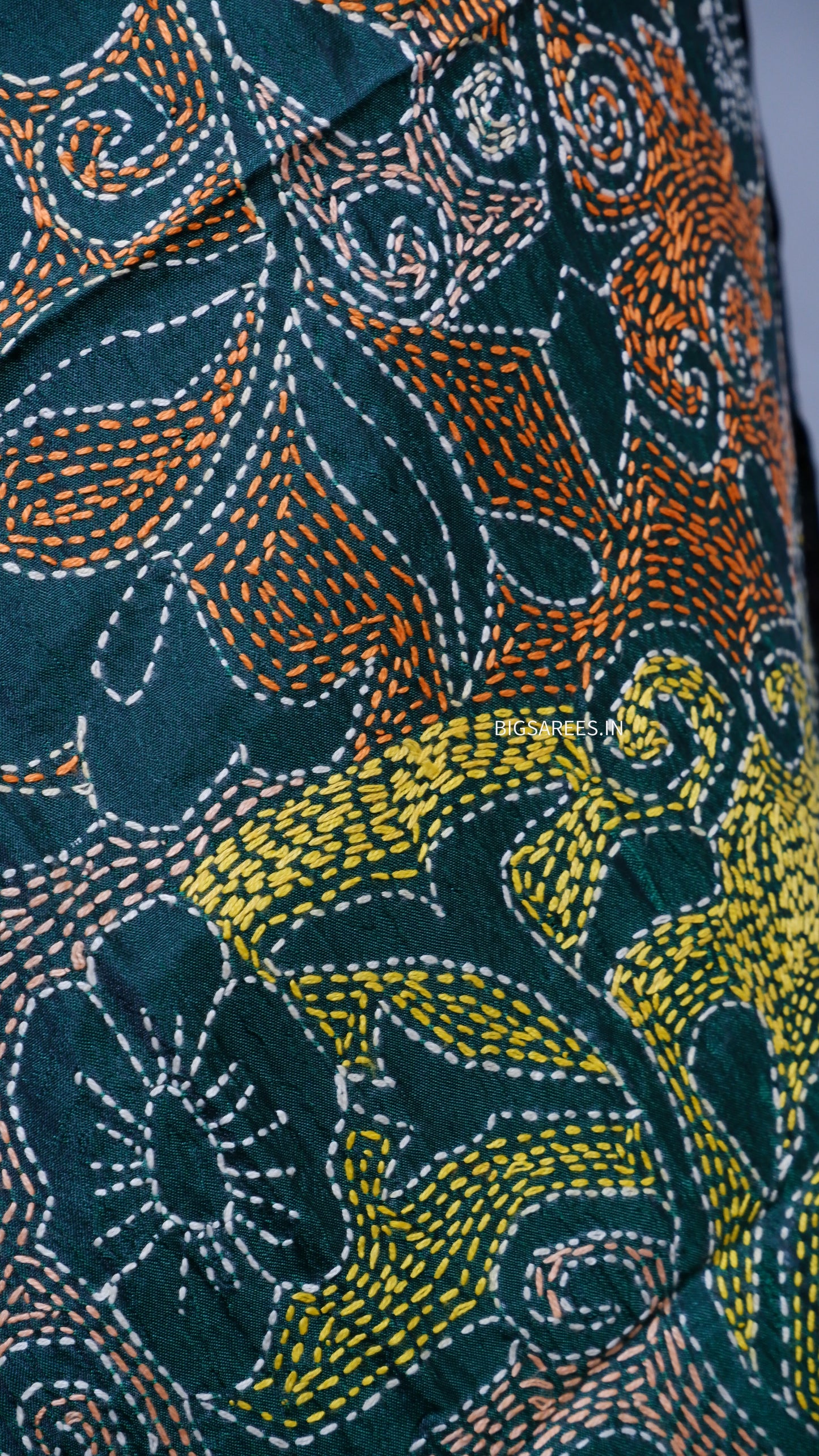 Kantha Art Silk Stole | Dark green | 22" |