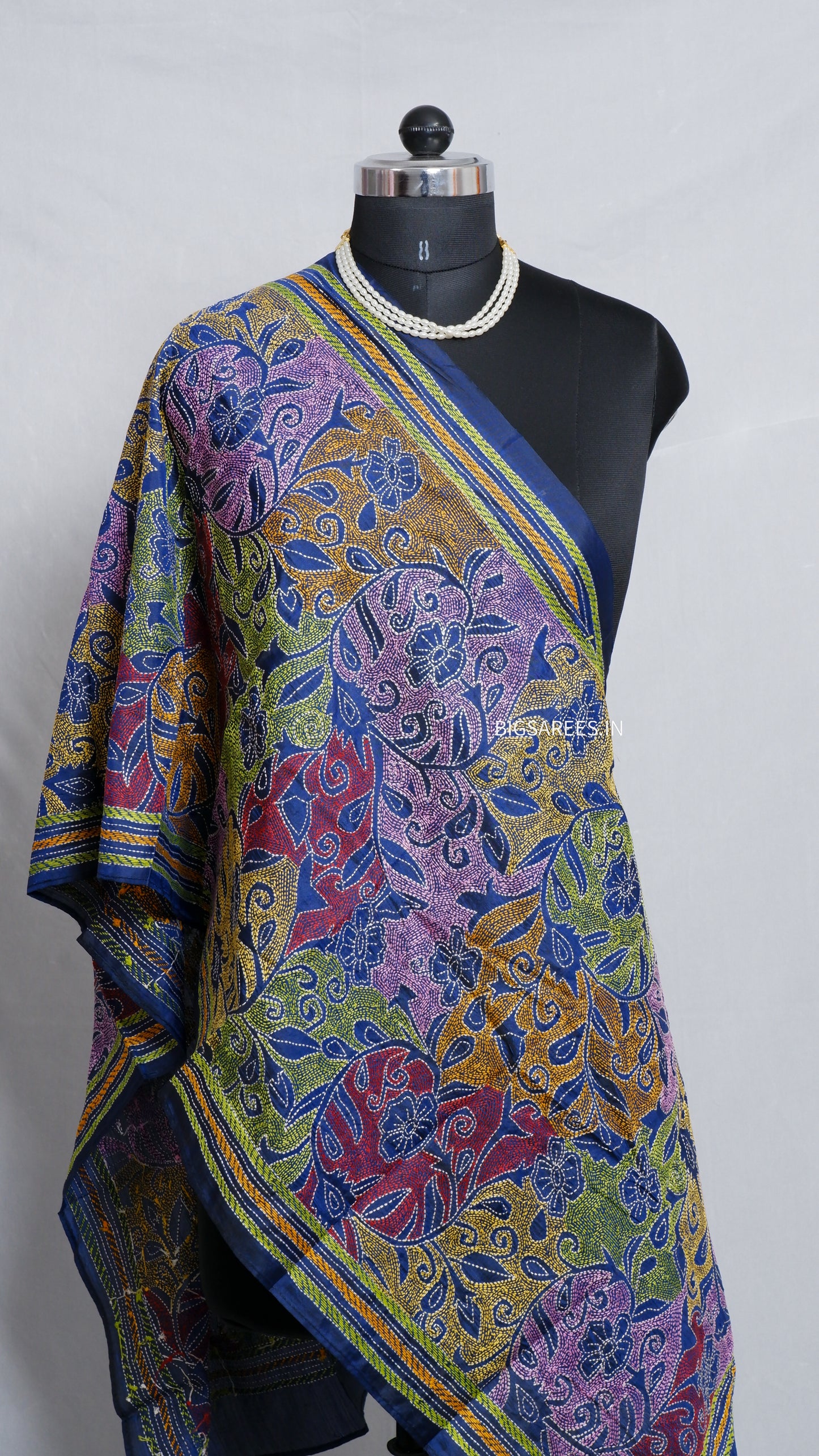 Kantha Art Silk Stole | Blue | 22" |