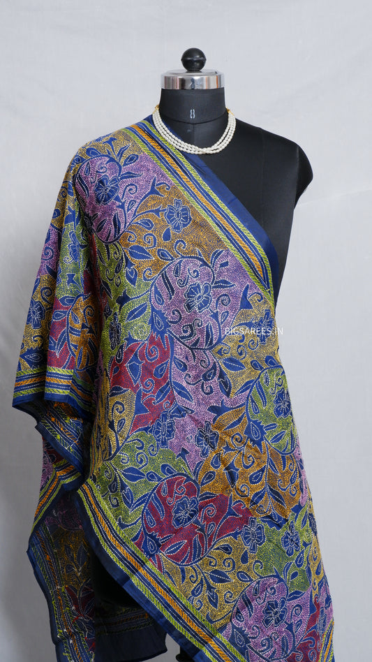 Kantha Art Silk Stole | Blue | 22" |