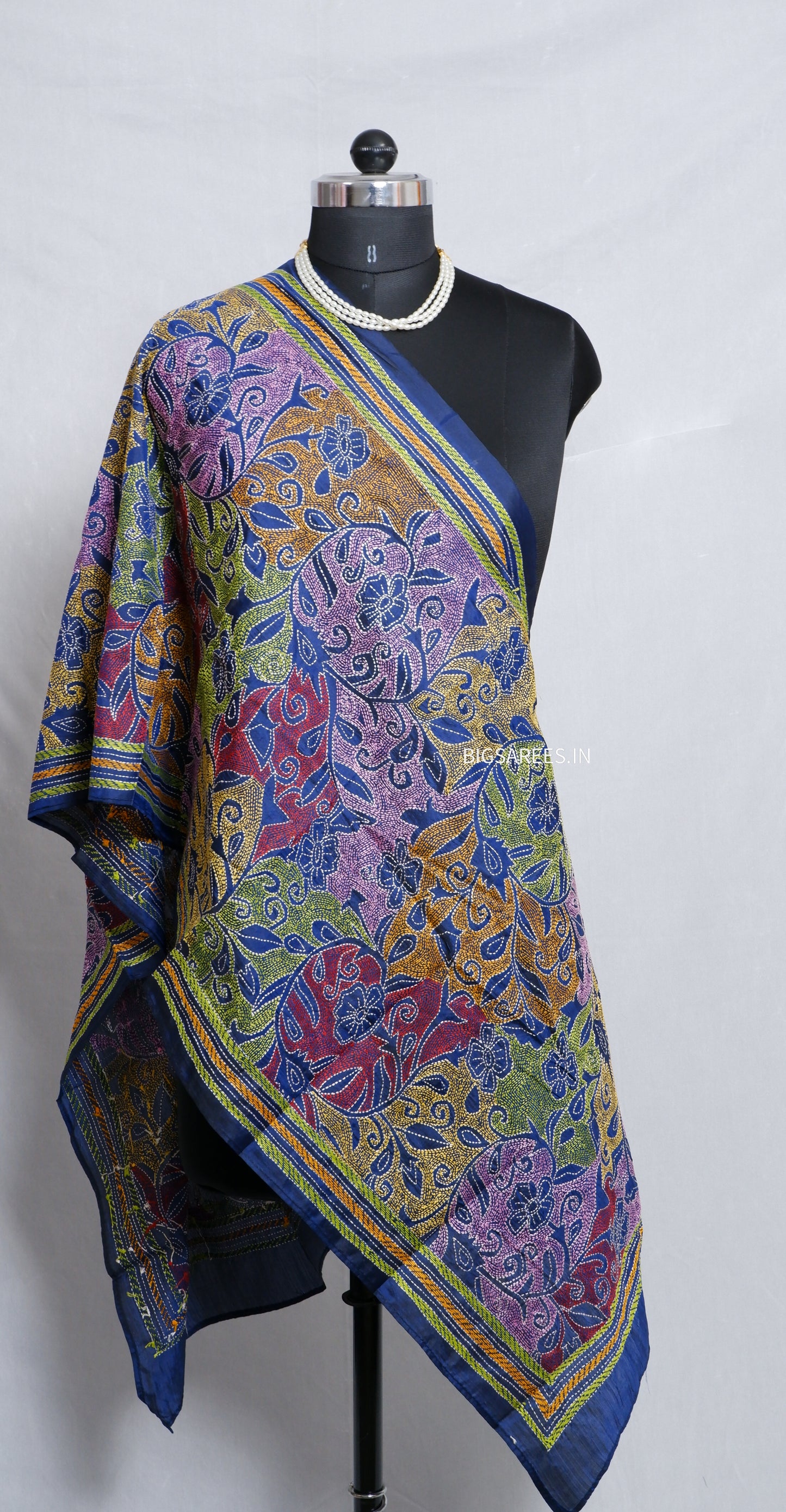 Kantha Art Silk Stole | Blue | 22" |