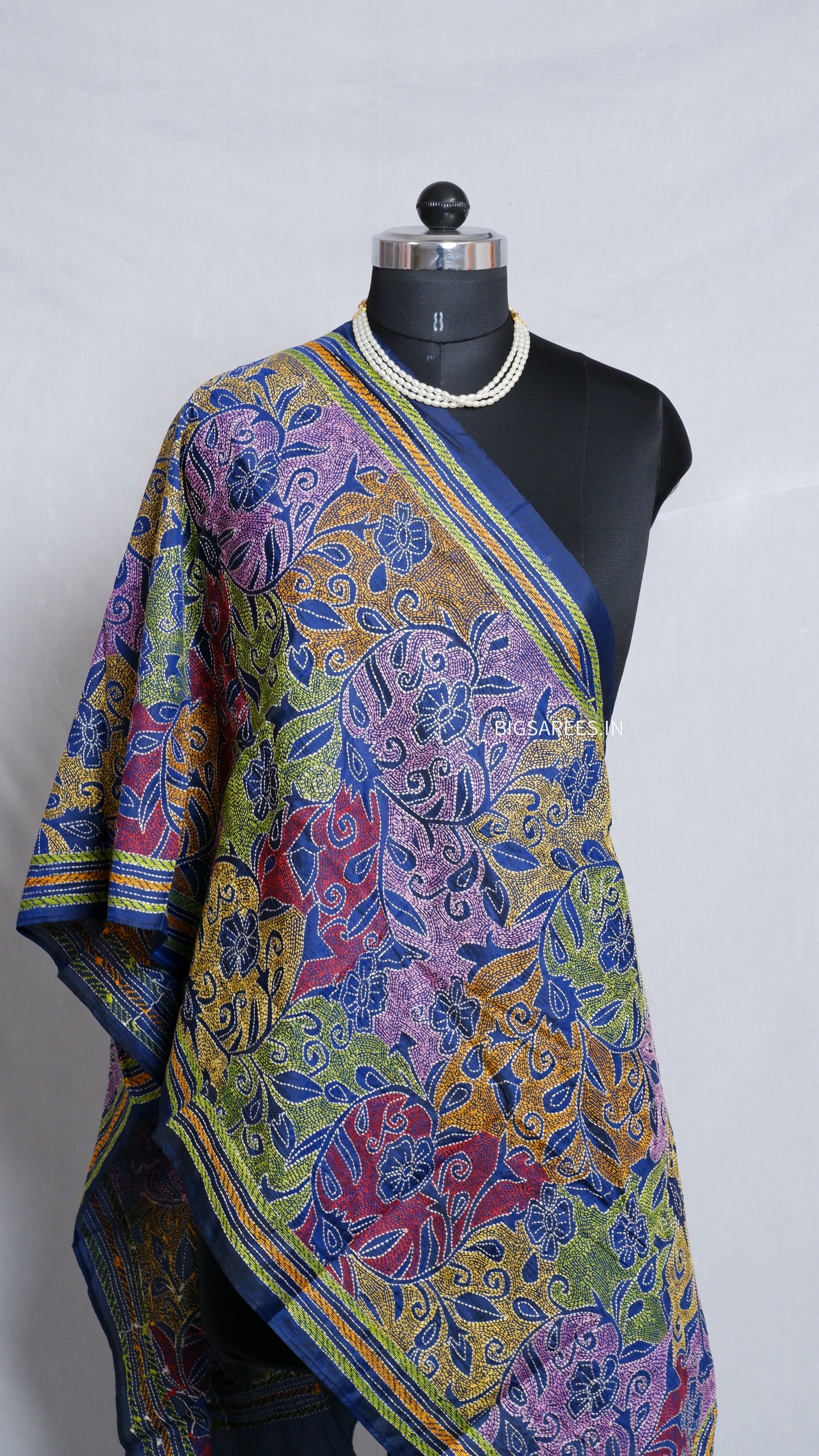 Kantha Art Silk Stole | Blue | 22" |