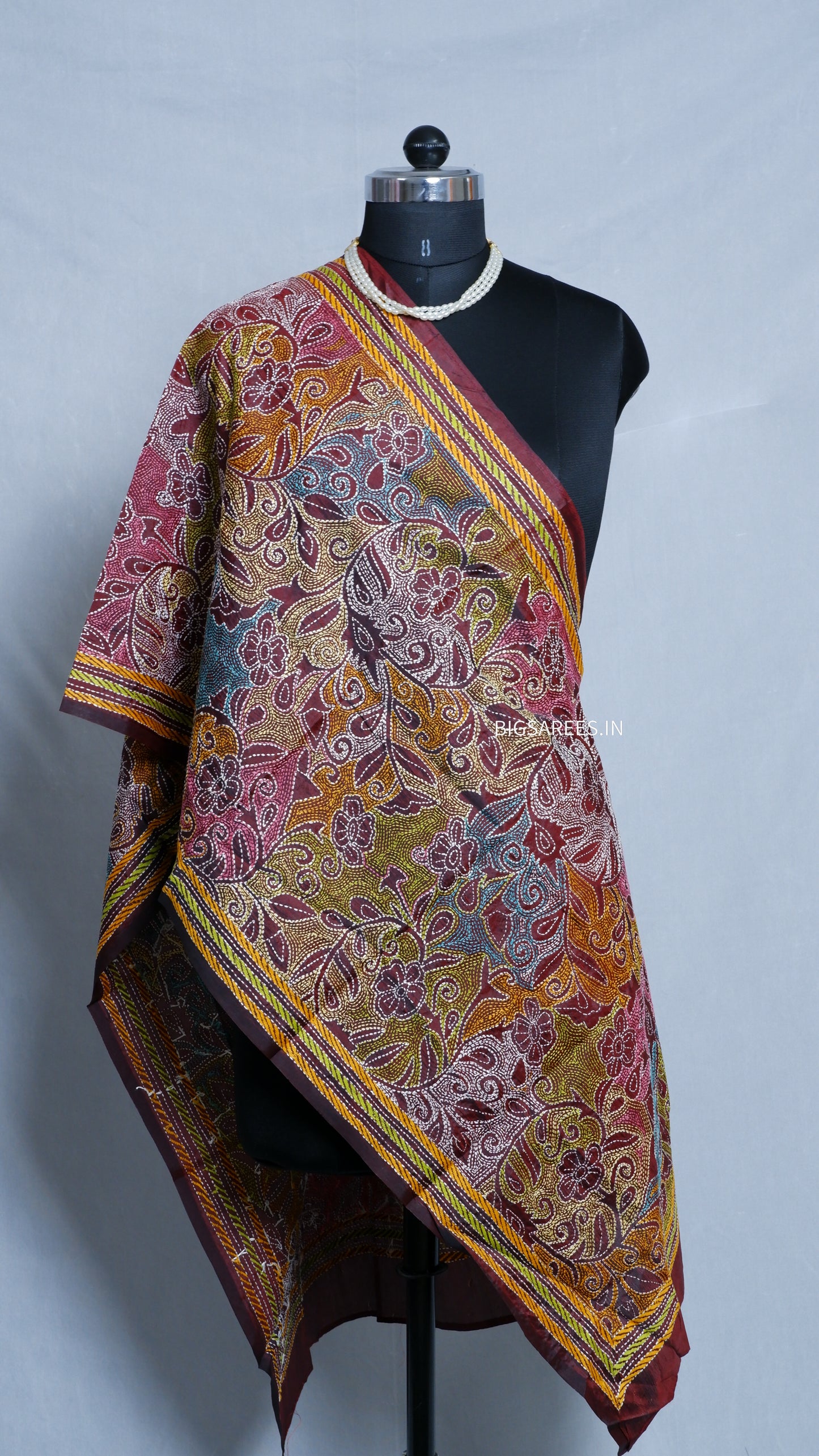 Kantha Art Silk Stole | Maroon | 22" |