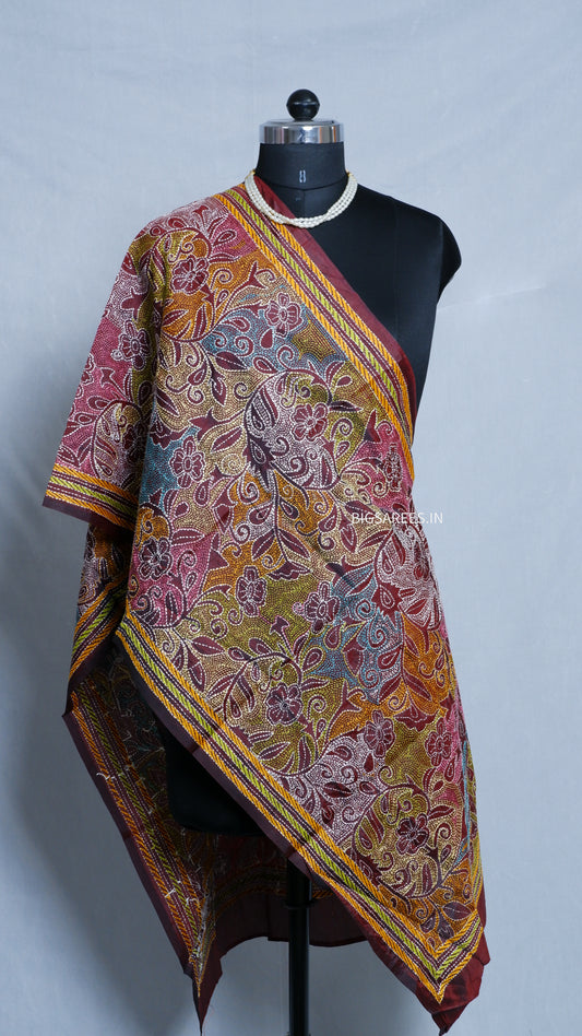 Kantha Art Silk Stole | Maroon | 22" |
