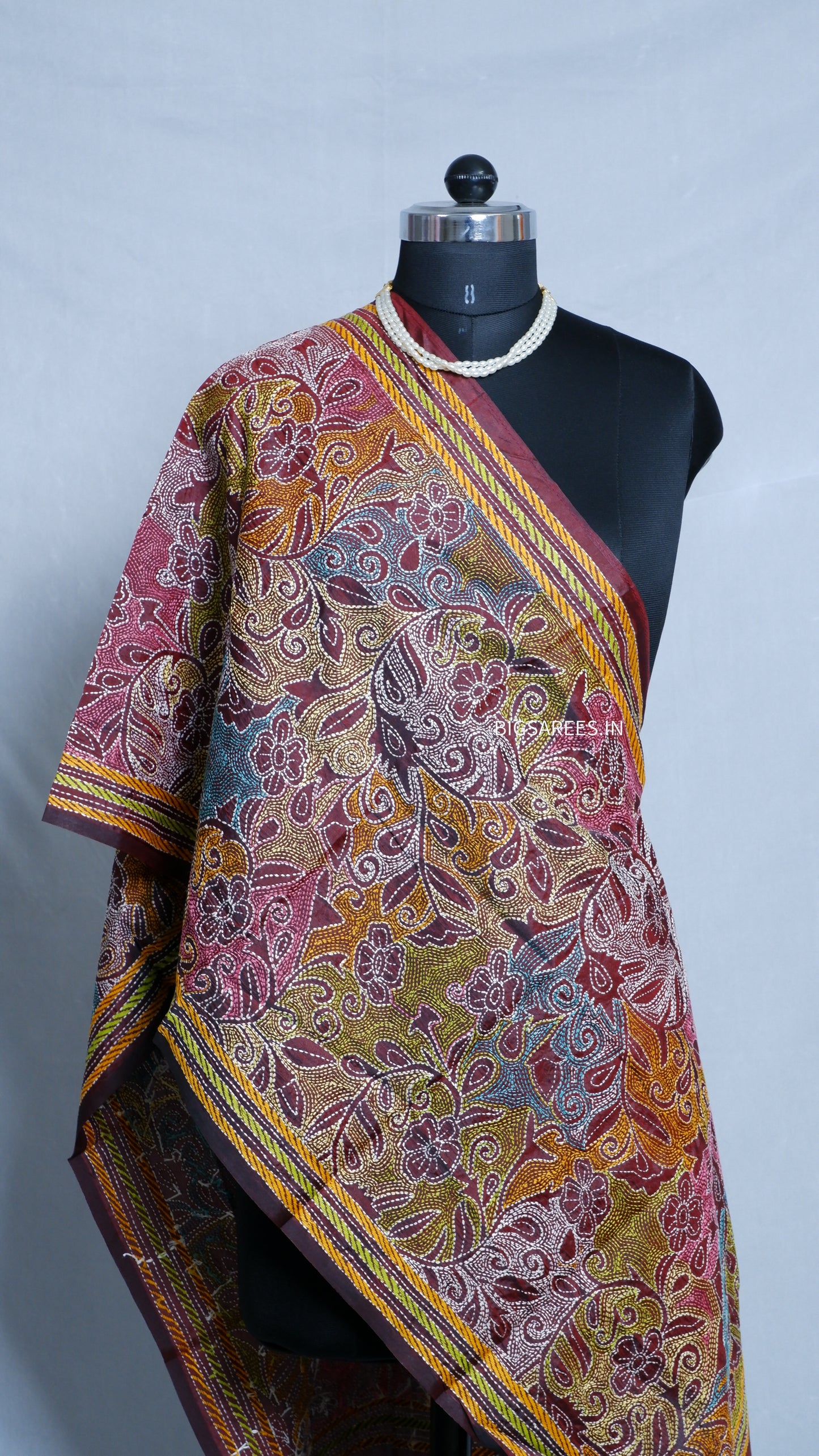 Kantha Art Silk Stole | Maroon | 22" |