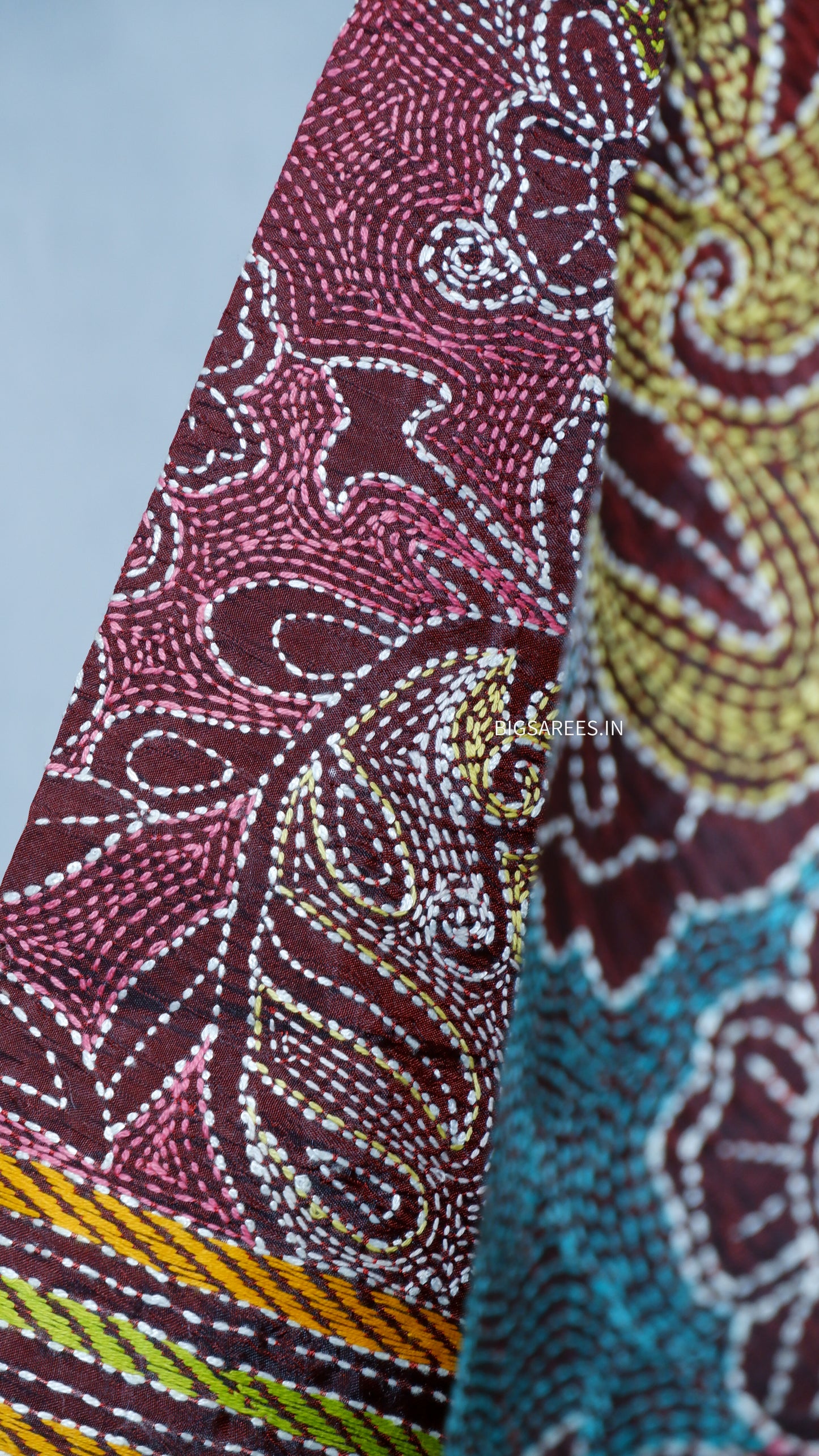 Kantha Art Silk Stole | Maroon | 22" |