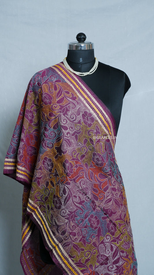 Kantha Art Silk Stole | Purple | 22" |