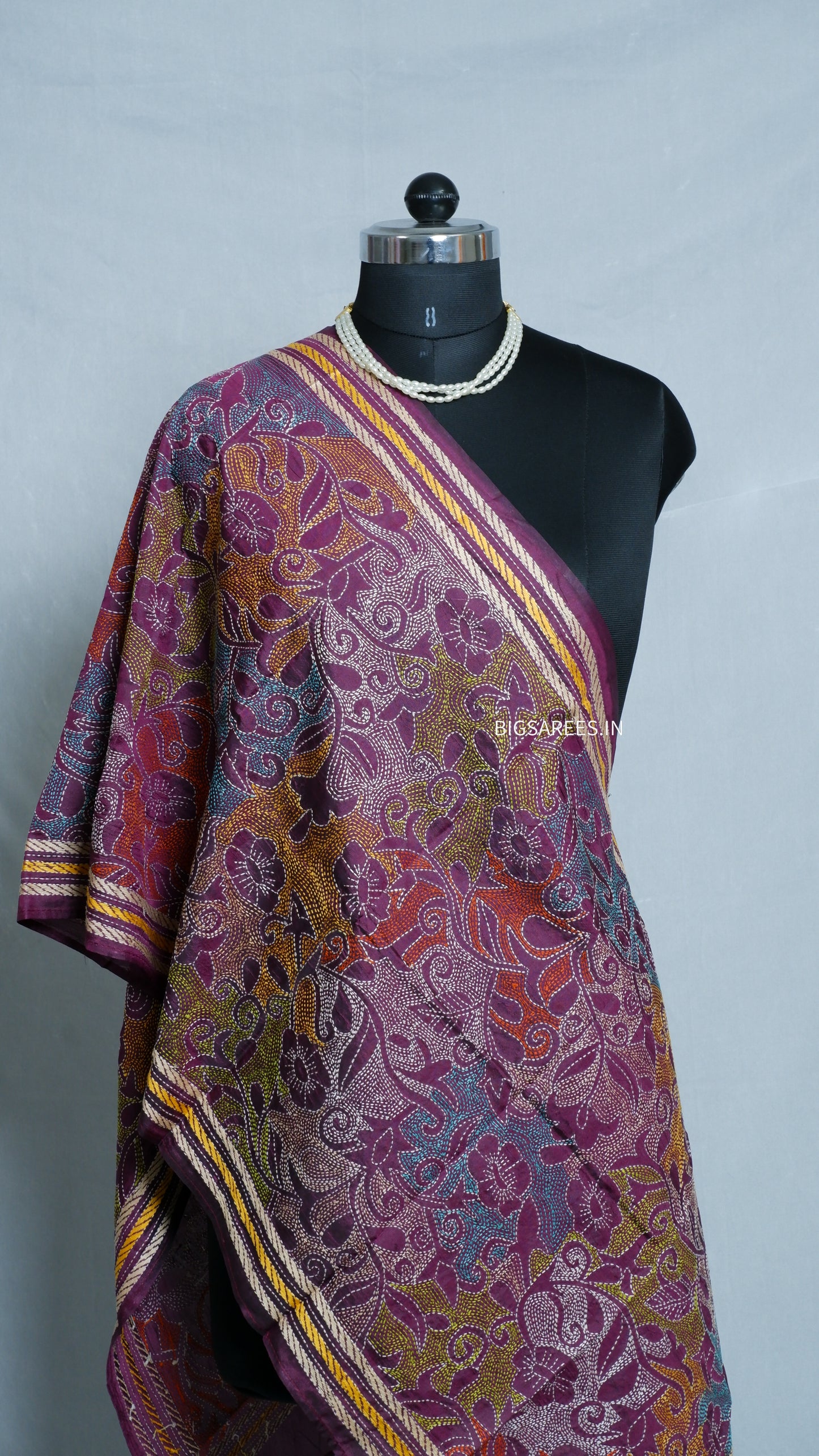 Kantha Art Silk Stole | Muted Purple | 22" |