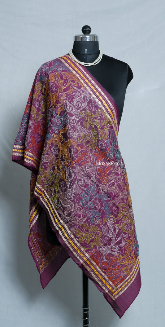 Kantha Art Silk Stole | Purple | 22" |