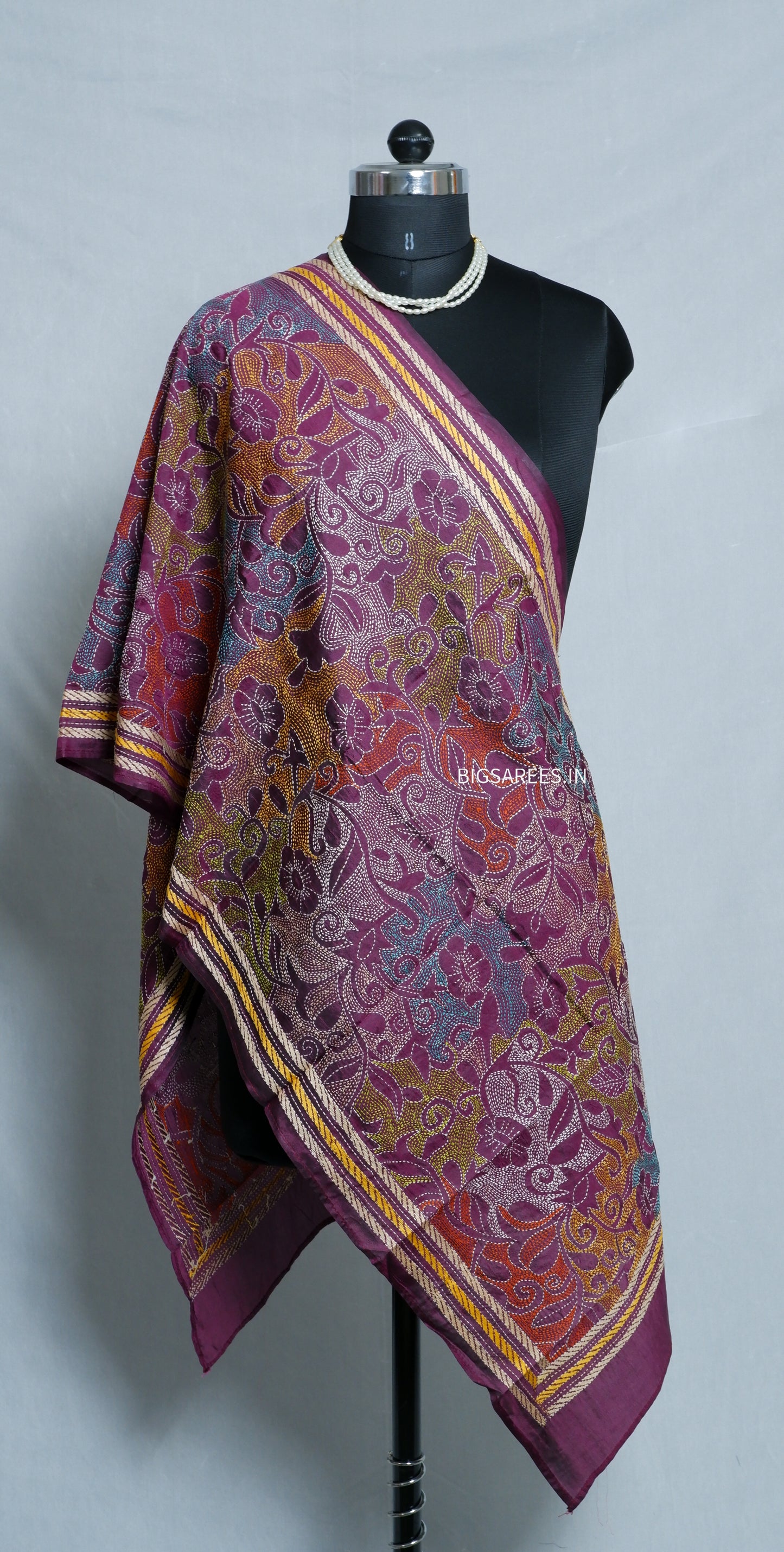 Kantha Art Silk Stole | Muted Purple | 22" |