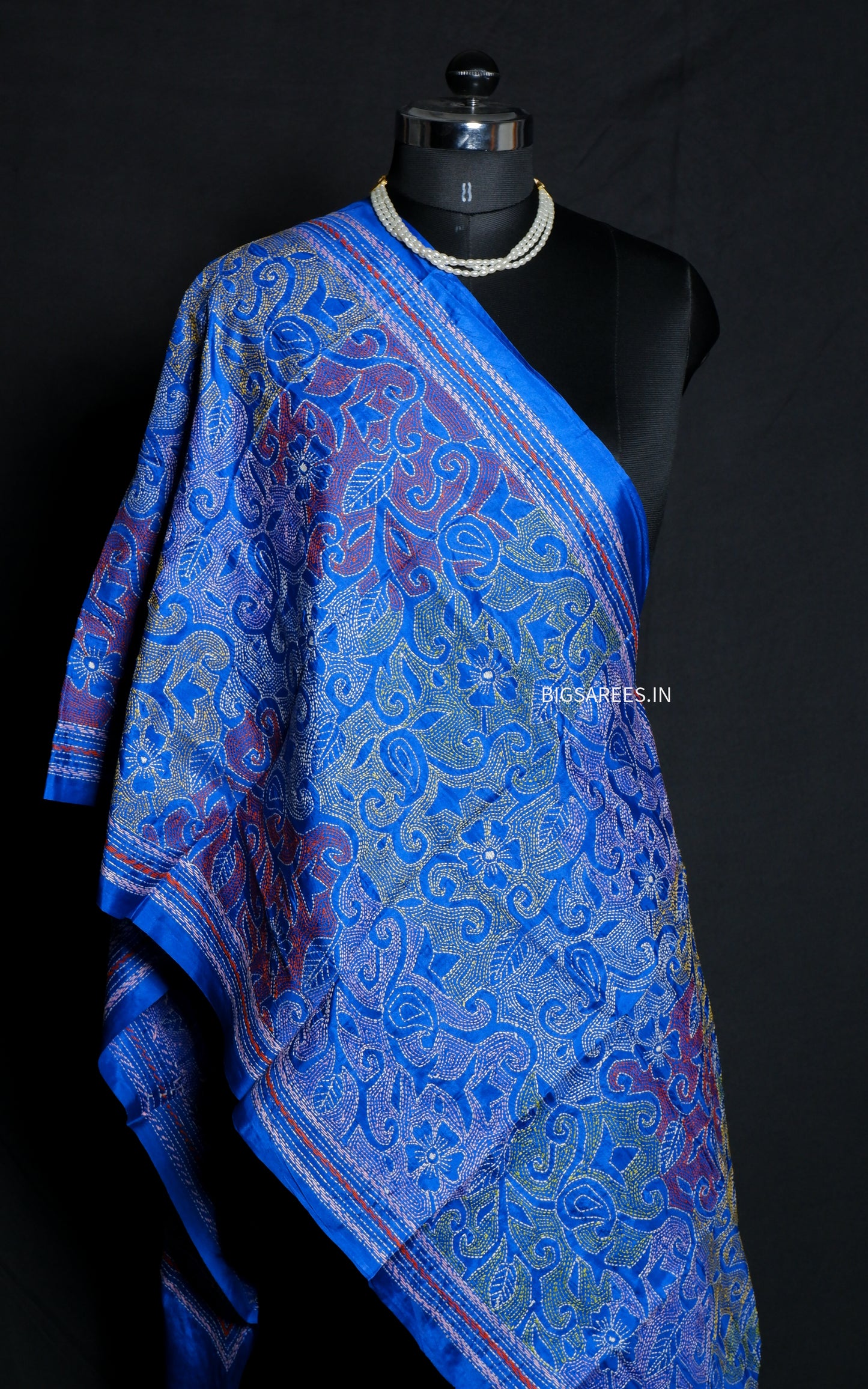 Kantha Art Silk Stole | Cobalt Blue | 22" |